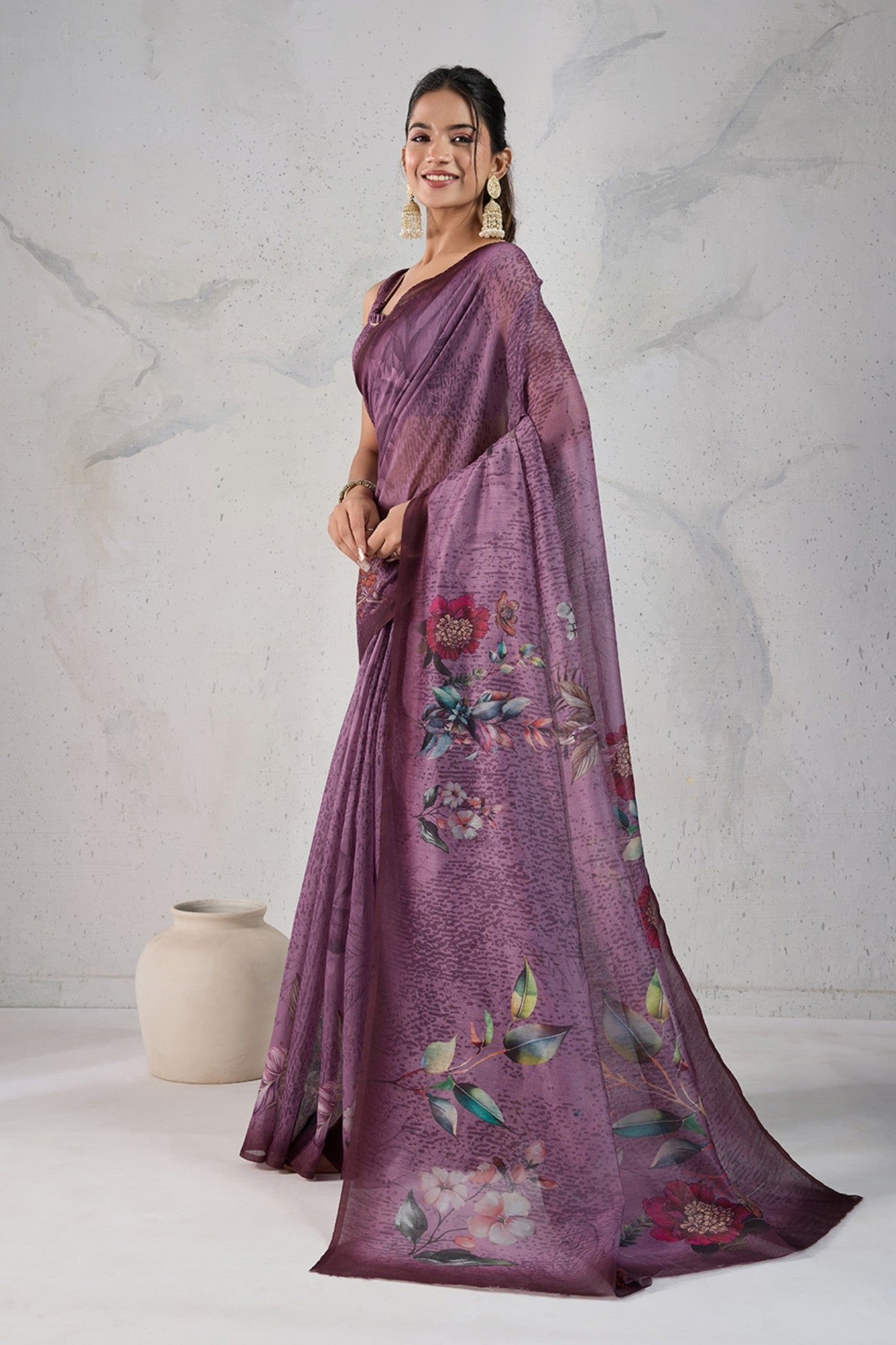 Buy MySilkLove Mardi Gras Purple Digital Printed Saree Online