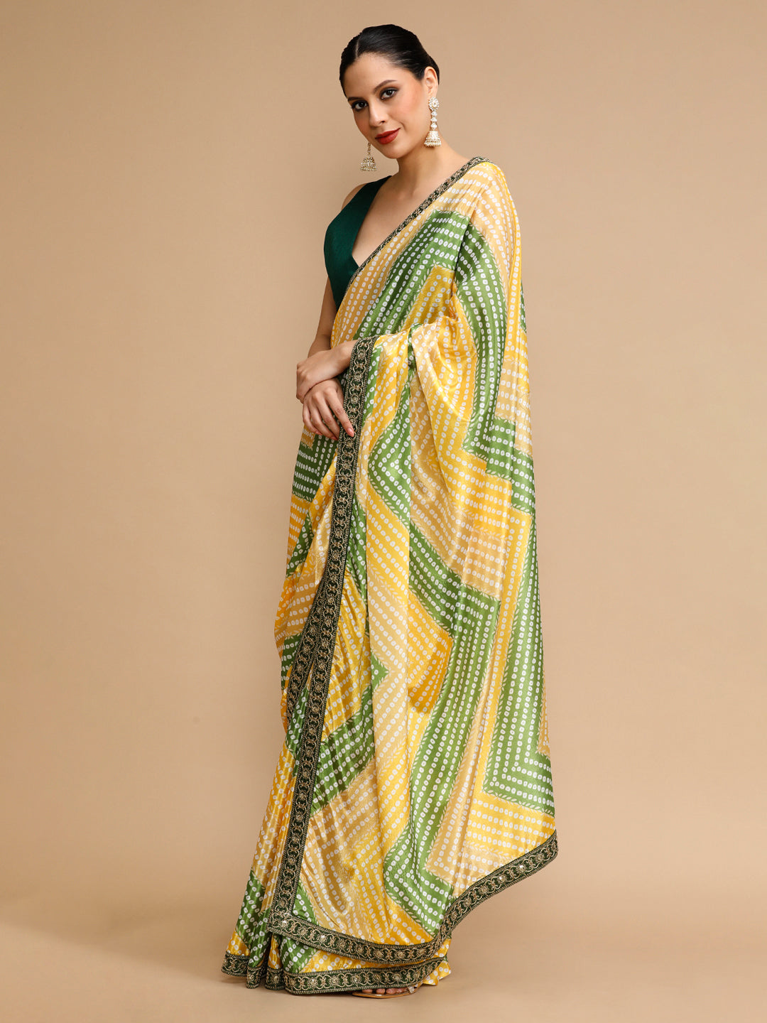 Buy MySilkLove Moss Yellow Woven Jacquard Lichi Silk Saree Online