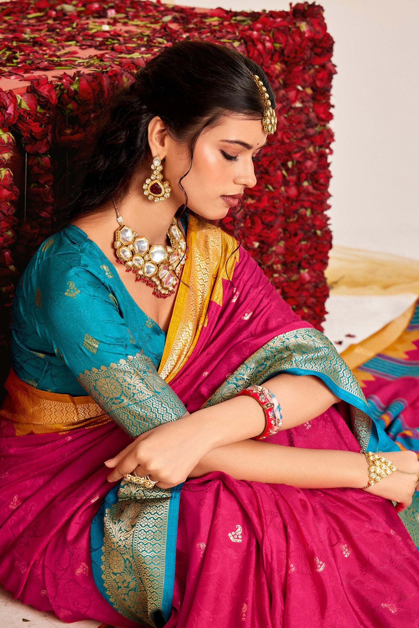 Buy MySilkLove Neon Pink Tussar Printed Silk Saree Online