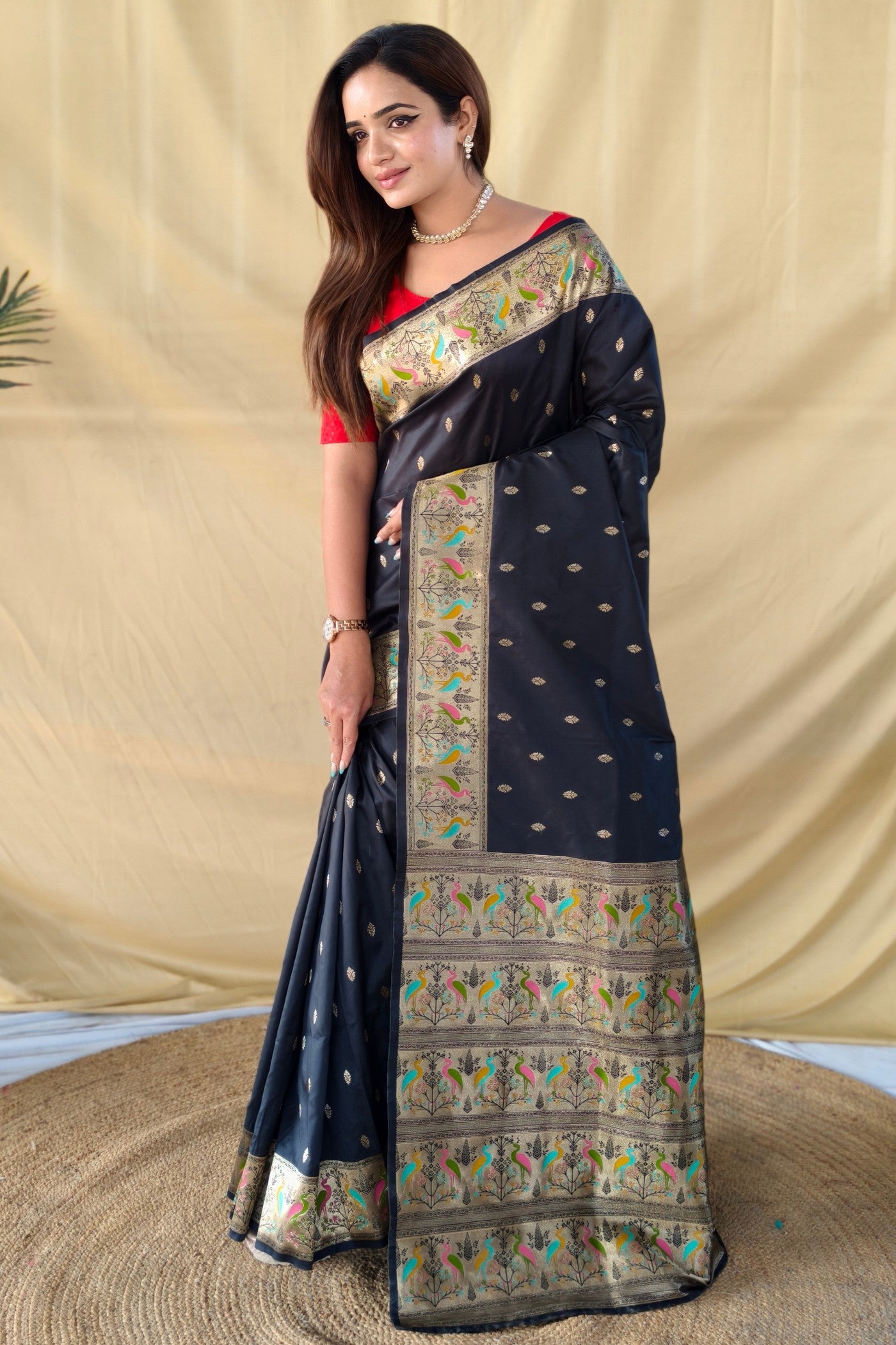 Buy MySilkLove Obsidian Black Woven Banarasi Soft Silk Saree Online