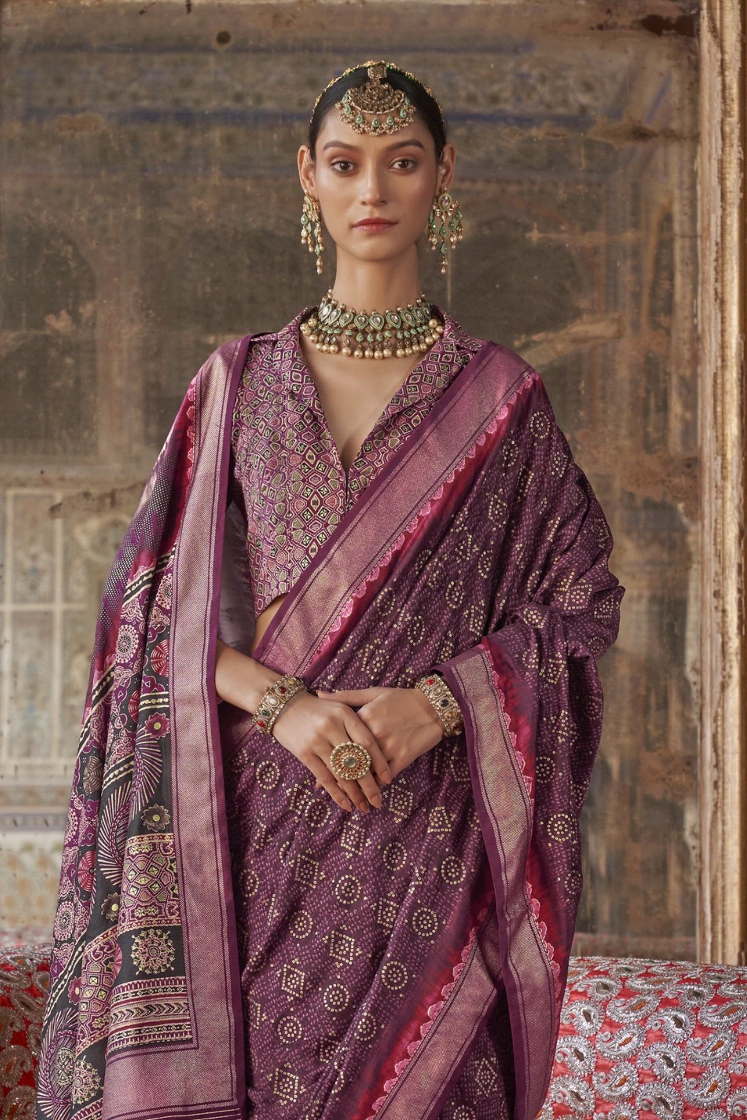 Buy MySilkLove Pansy Purple Printed Banarasi Saree Online