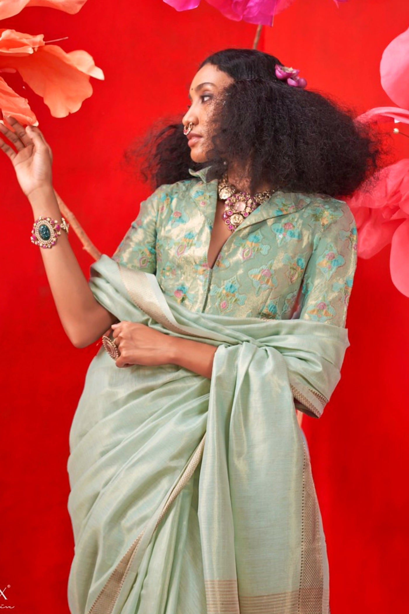 Buy MySilkLove Shadow Green Tissue Handloom Saree Online