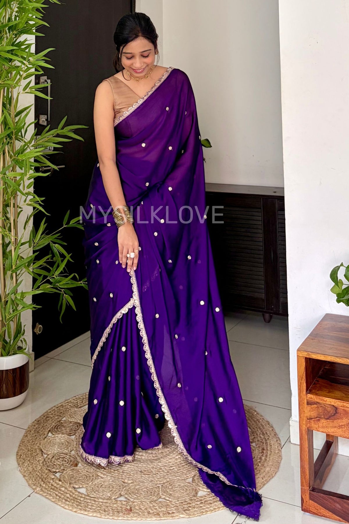 Buy MySilkLove Deep Purple Georgette Partywear Saree Online