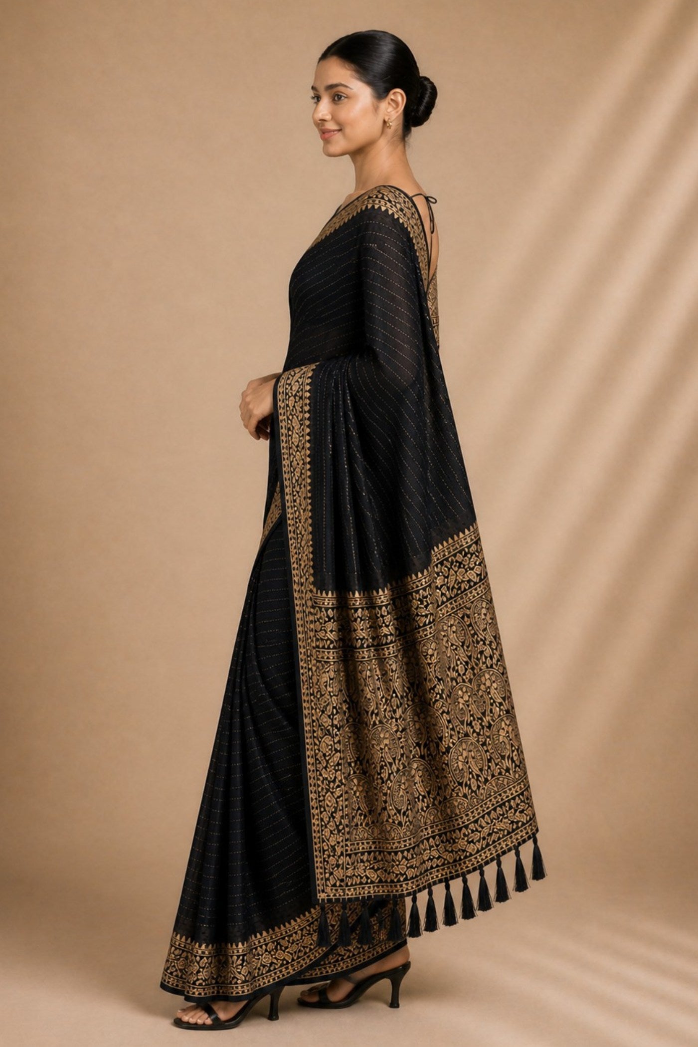 Buy MySilkLove Ebony Black Woven Chiffon Saree Online