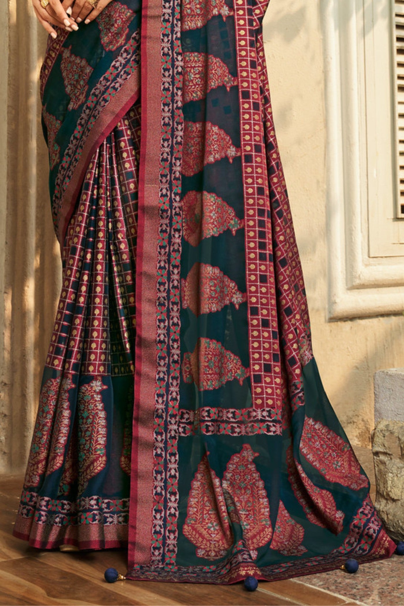 Buy MySilkLove Teal and Parts Brown Banarasi Georgette Saree Online