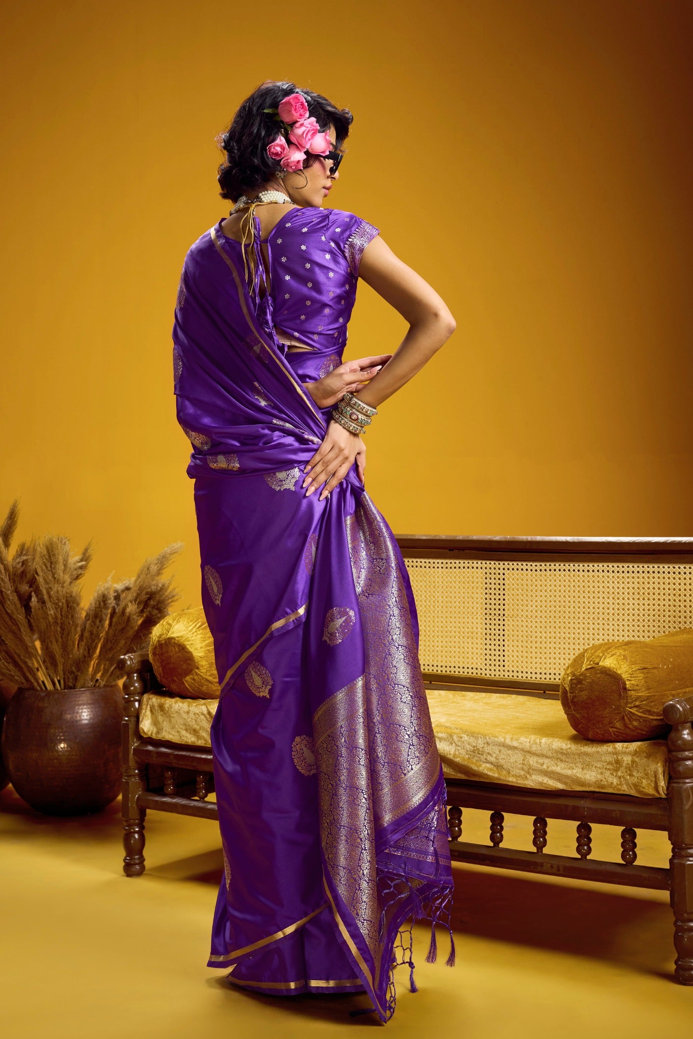Buy MySilkLove Dark Purple Handloom Satin Silk Saree Online