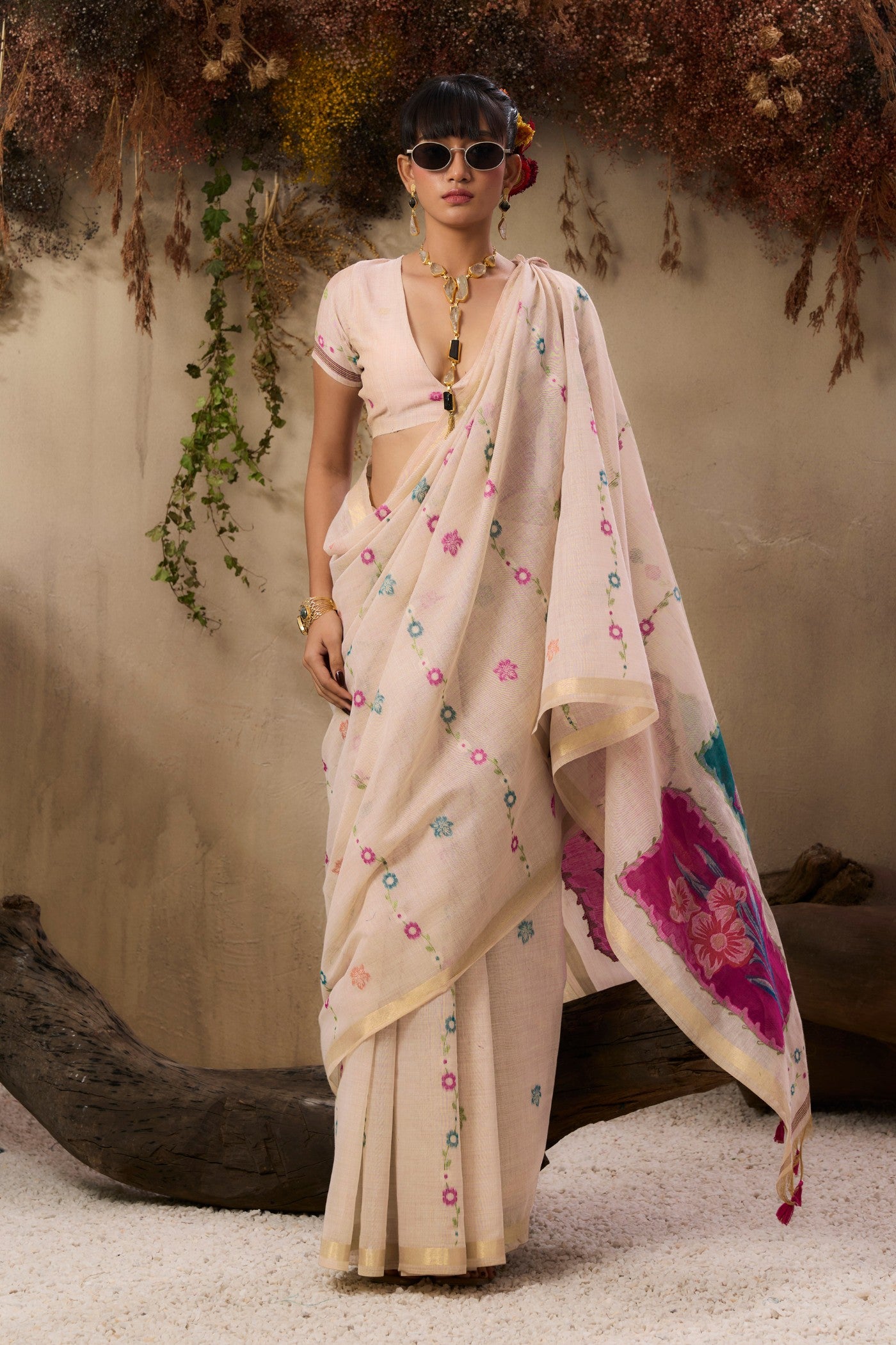 Buy MySilkLove Custard Cream Handloom Muga Cotton Saree Online