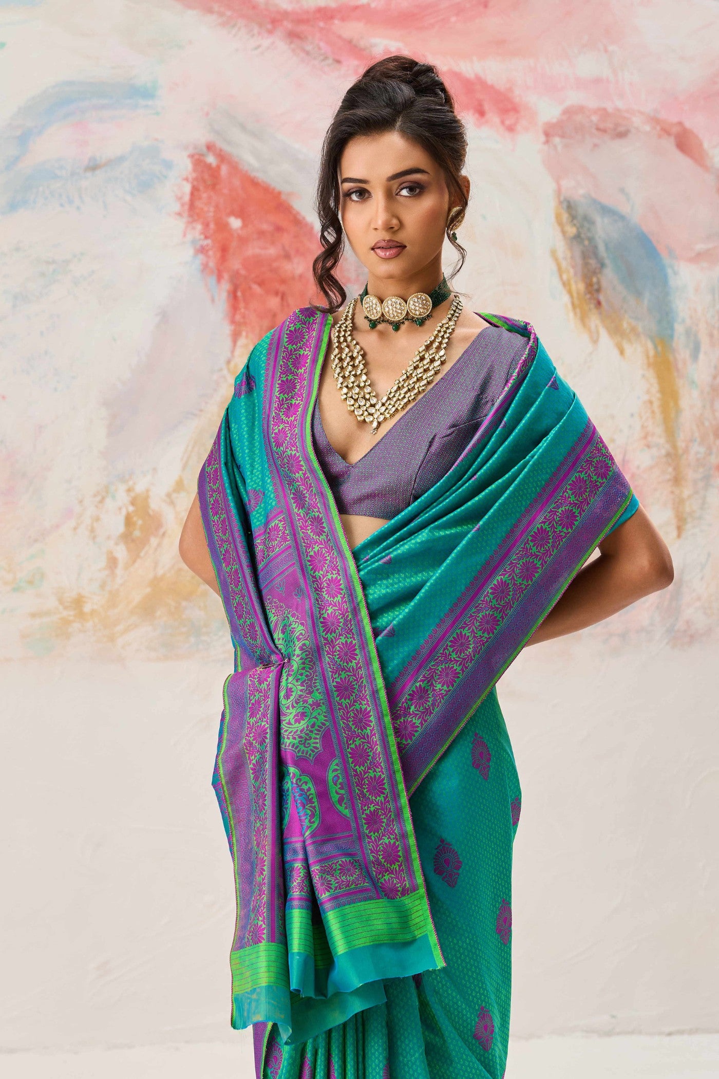 MySilkLove Myrtle Green Woven Tanchoi Kanjivaram Saree
