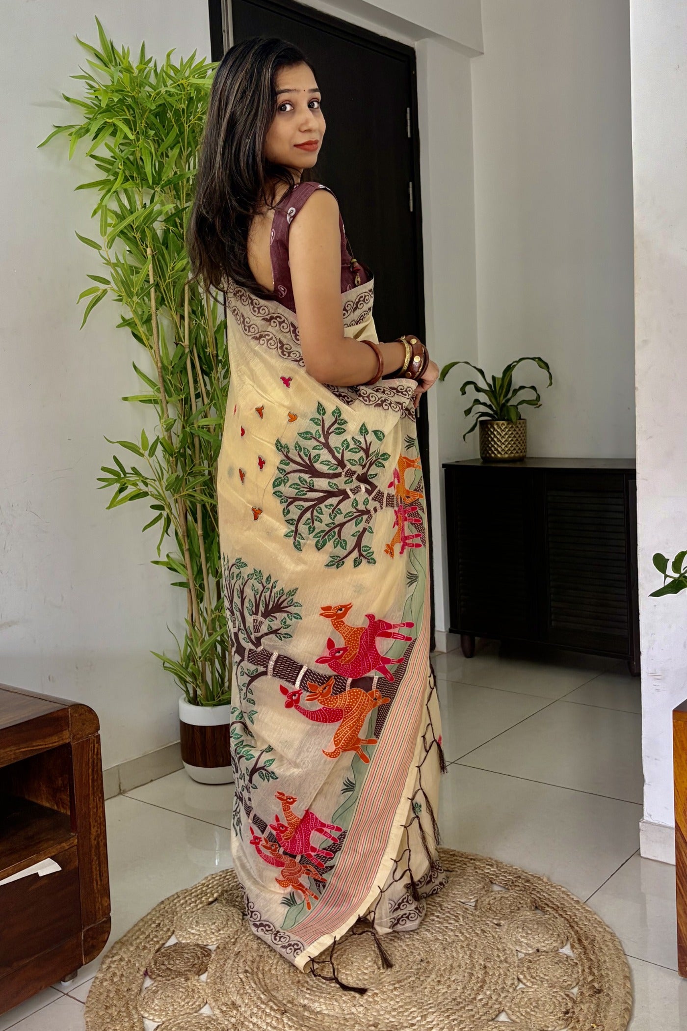 Buy MySilkLove Brandy Handloom Muga Cotton Saree Online