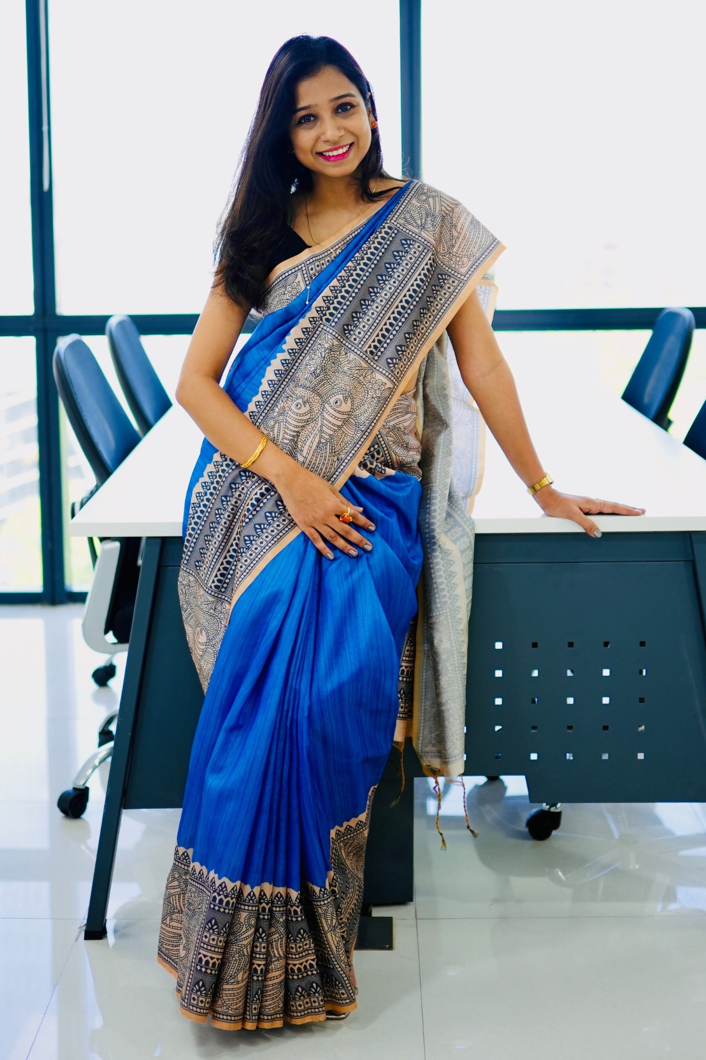 MySilkLove Cobalt Blue Madhubani Printed Silk Saree
