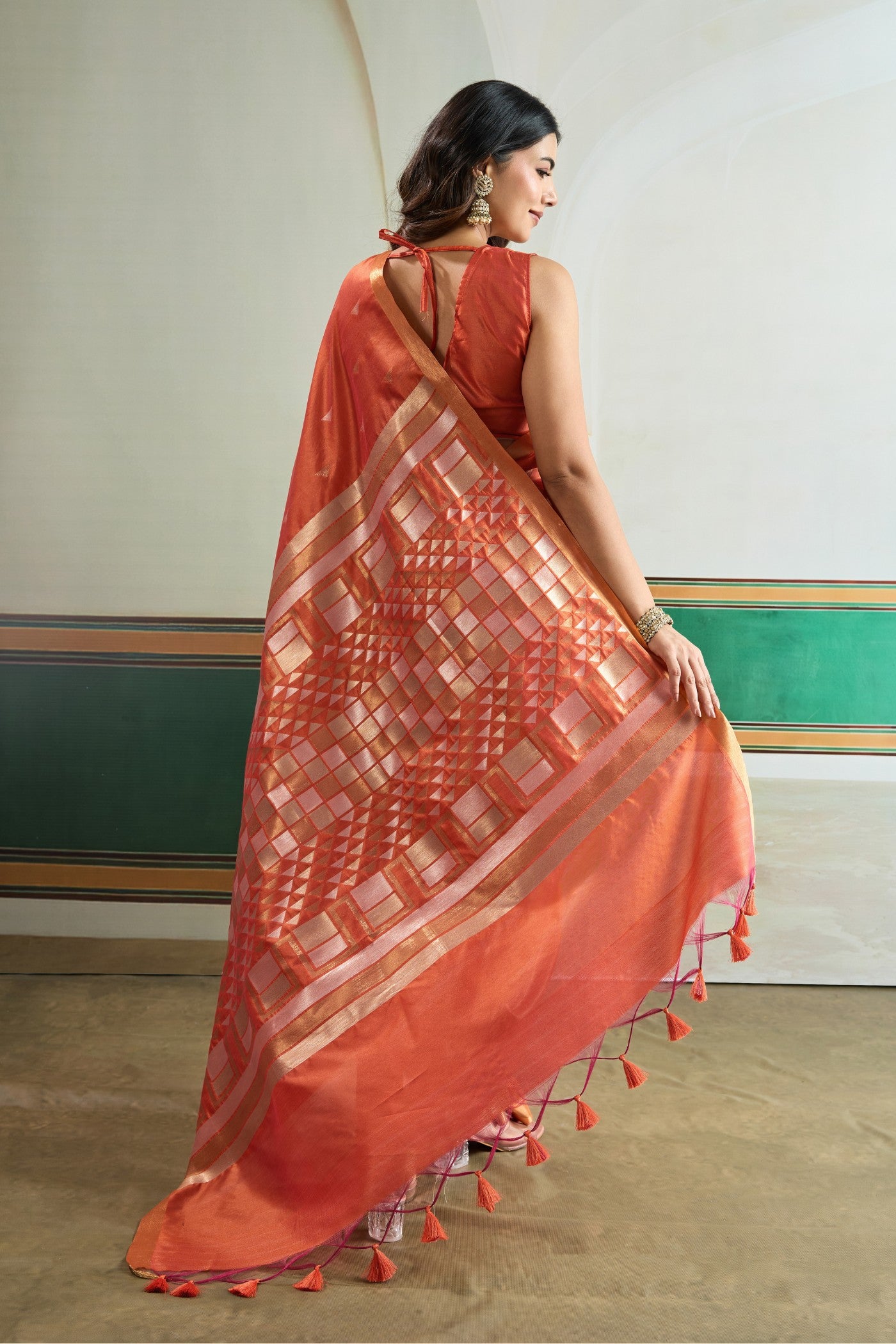 Buy MySilkLove Caramel Orange Tussar Handloom Silk Saree Online