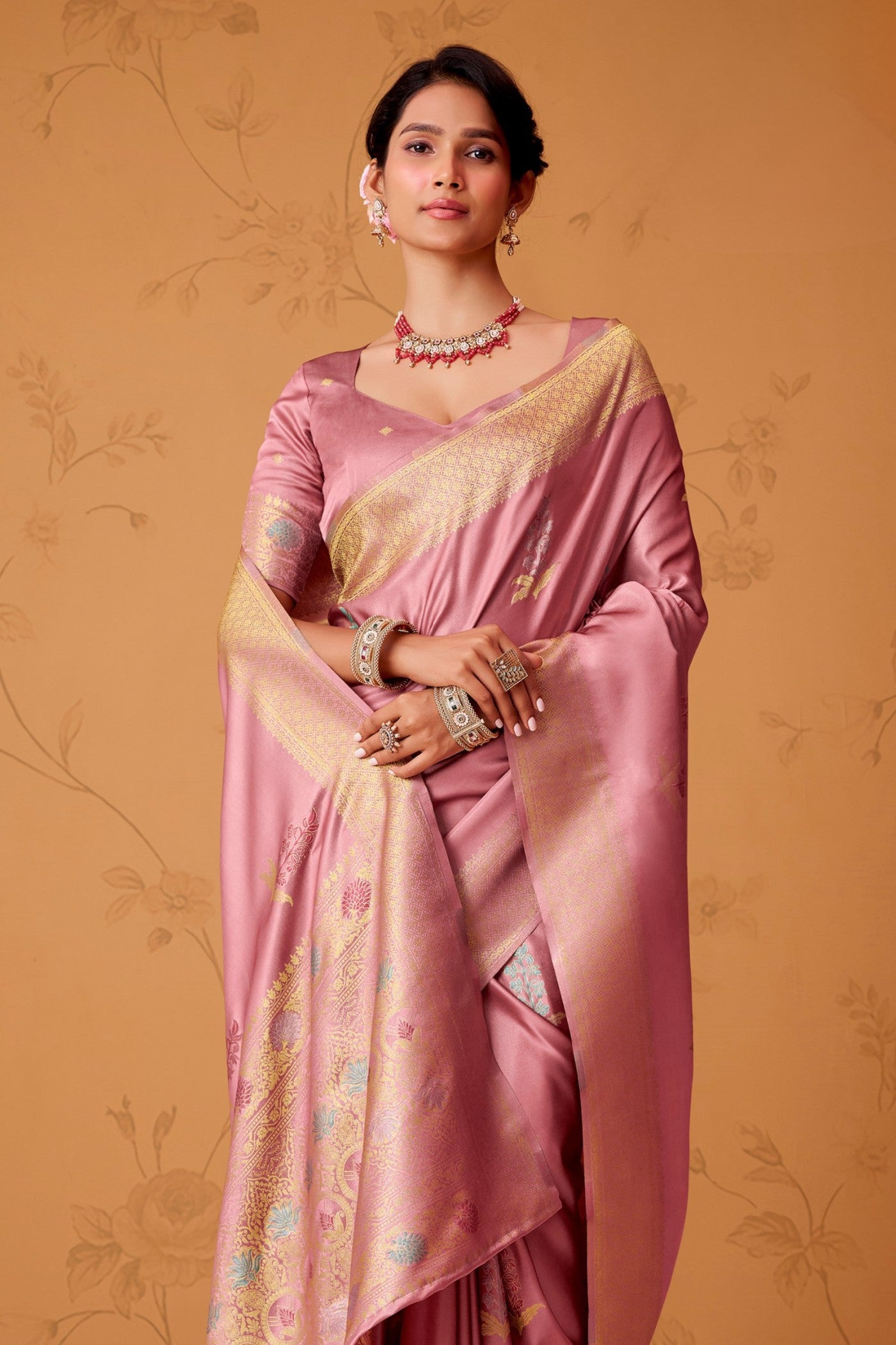 Buy MySilkLove Pizzazz Pink Handloom Satin Silk Saree Online