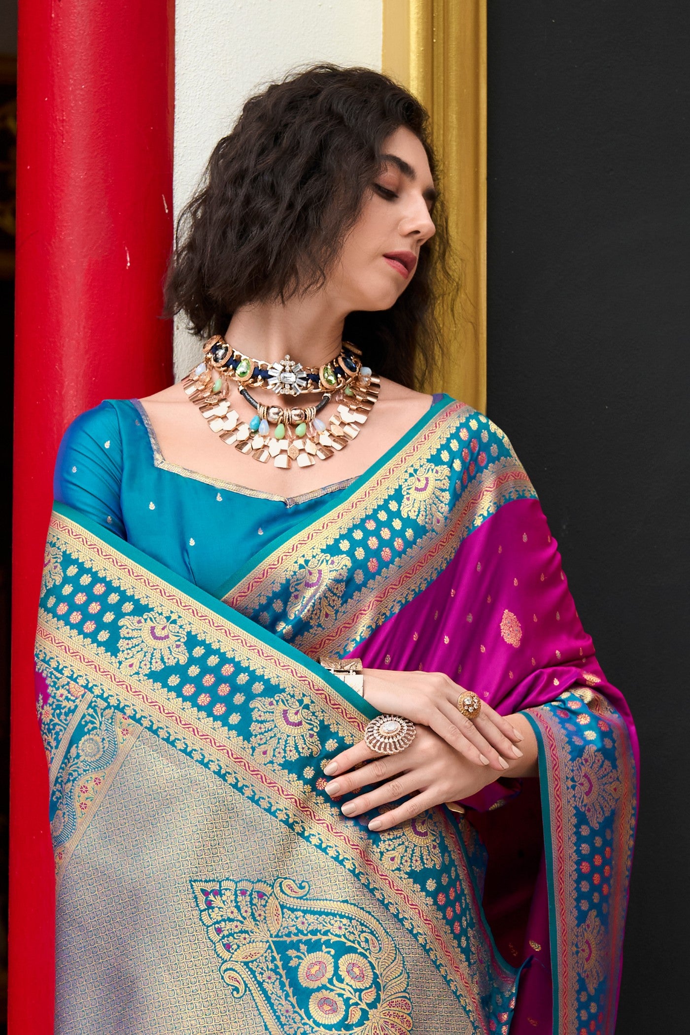 Buy MySilkLove Magenta Pink Woven Banarasi Saree Online