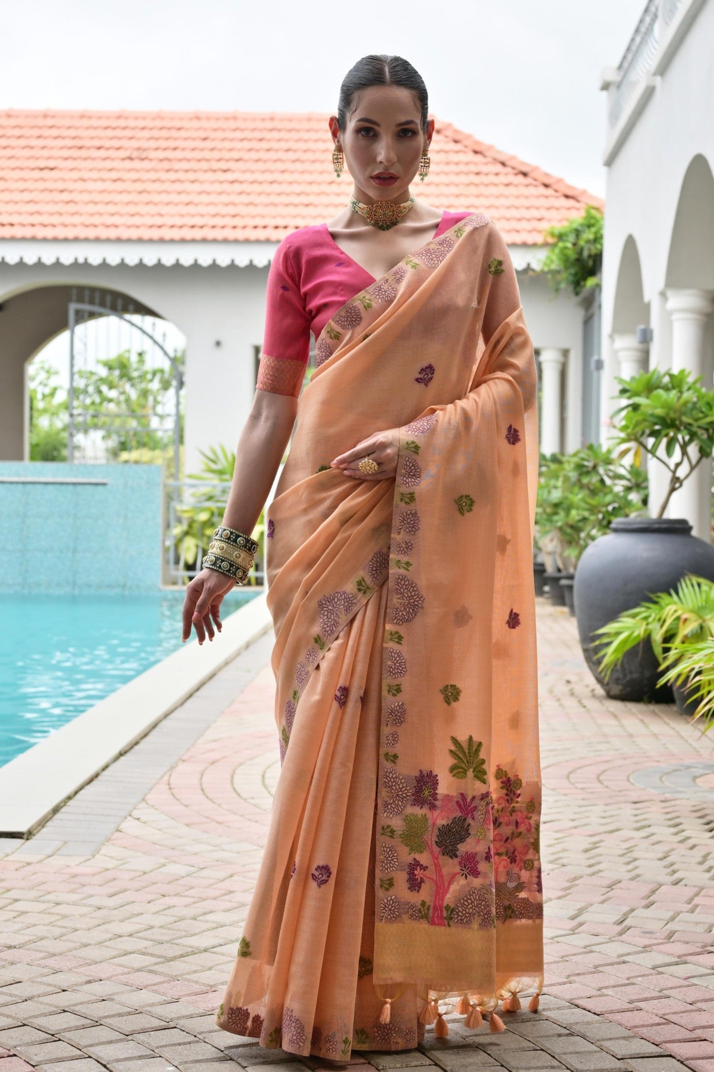 Buy MySilkLove Maple Orange Woven Muga Cotton Saree Online