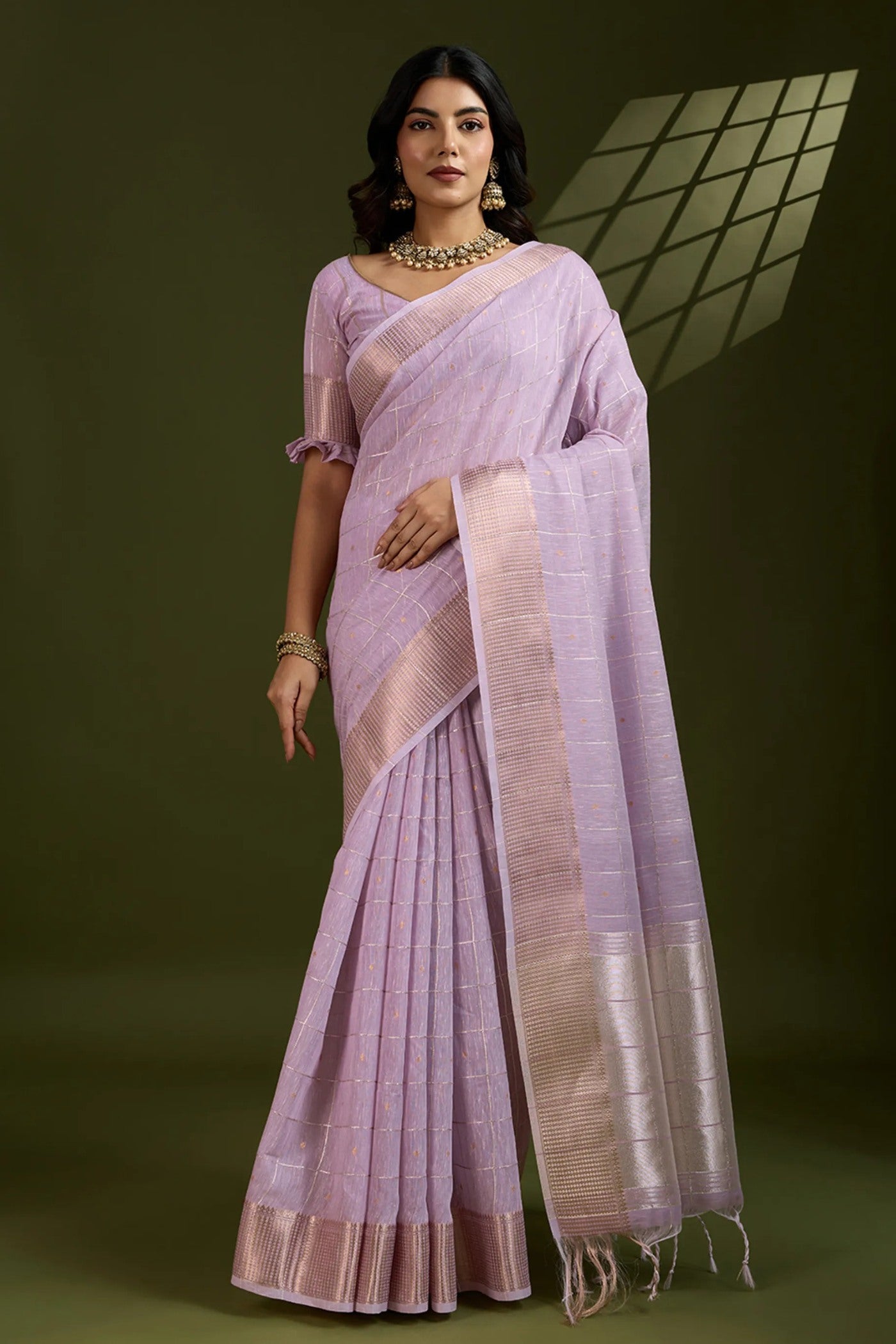 Buy MySilkLove Mauve Purple Woven Tissue Linen Saree Online