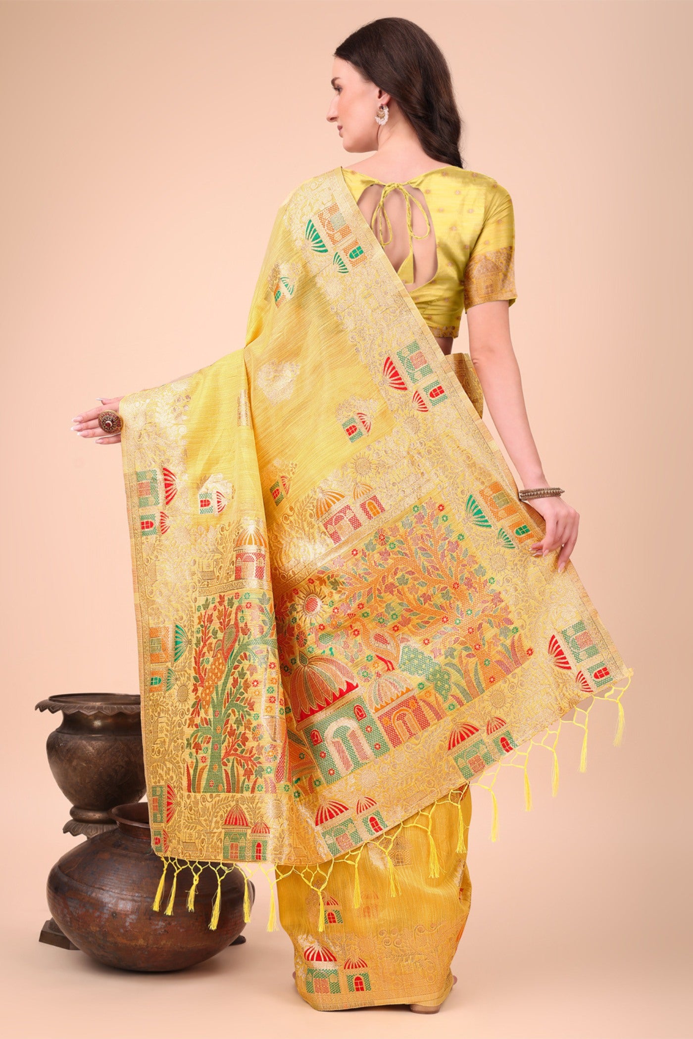 Buy MySilkLove Cyber Yellow Linen Cotton Saree Online