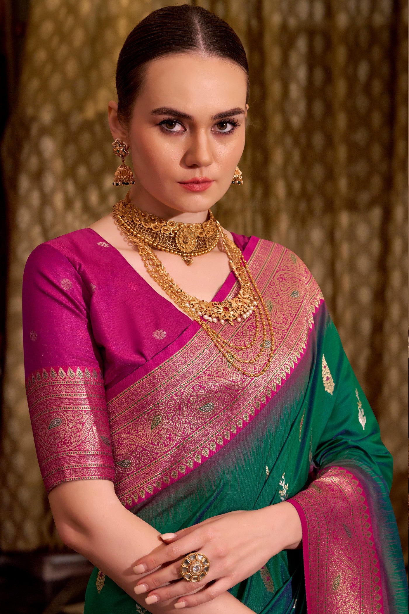 Buy MySilkLove Jungle Green Woven Banarsi Saree Online