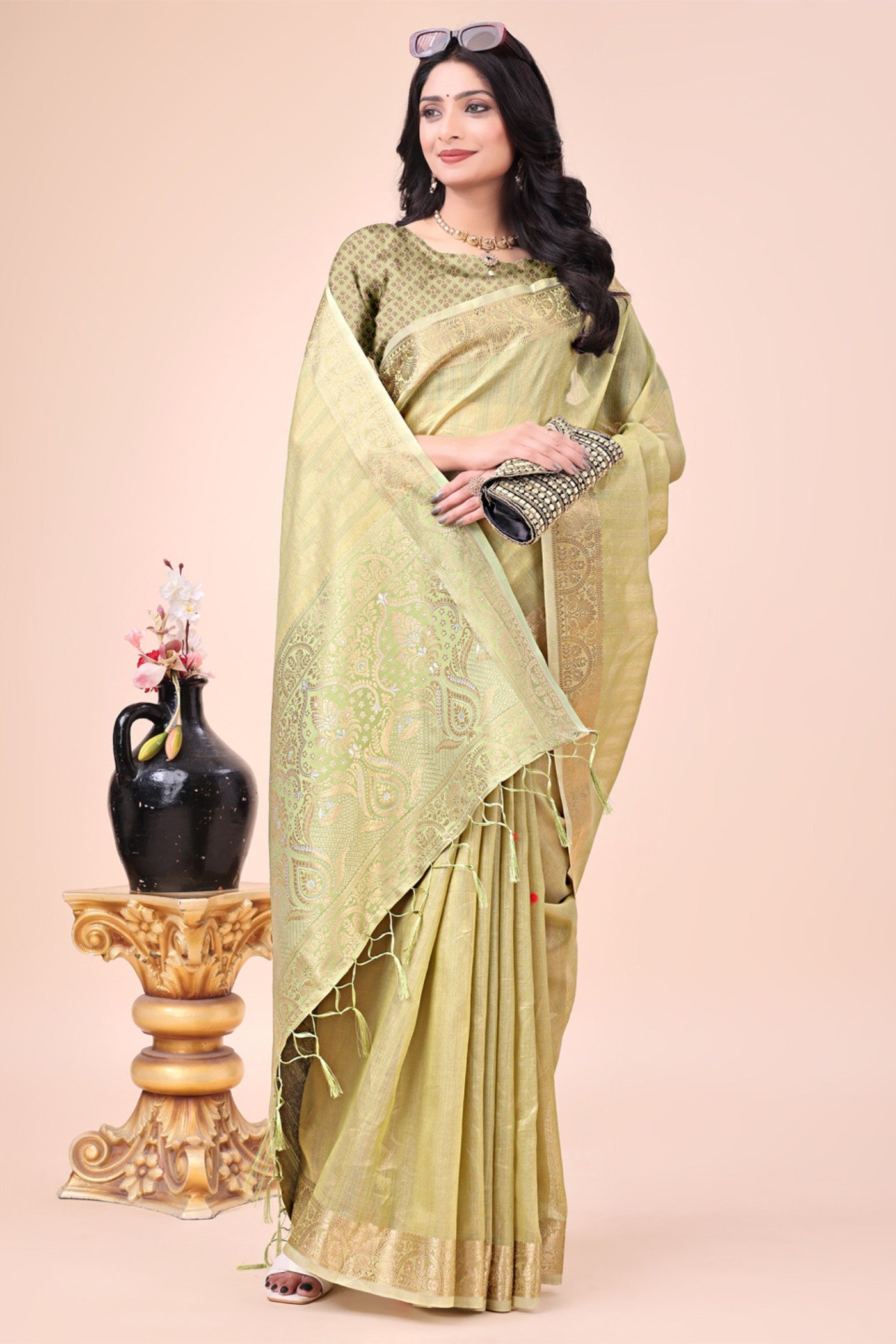 MySilkLove Salt Cream Woven Organza Saree