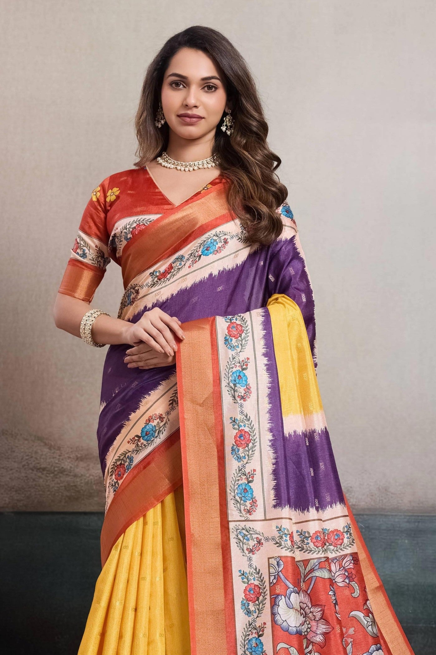 Buy MySilkLove Lemon Yellow Digital Printed Saree Online