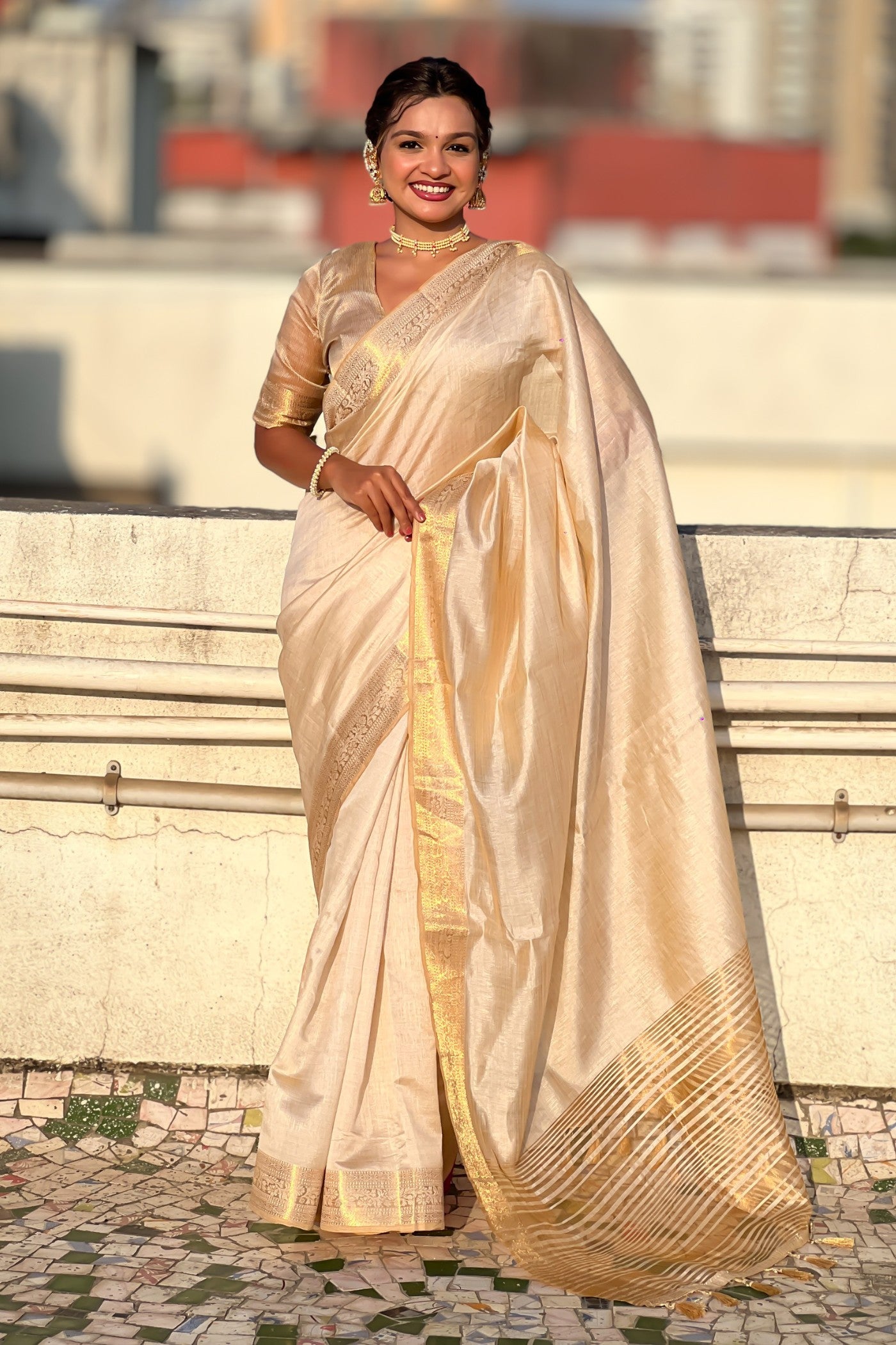 Buy MySilkLove Wheat Cream Tussar Silk Saree Online