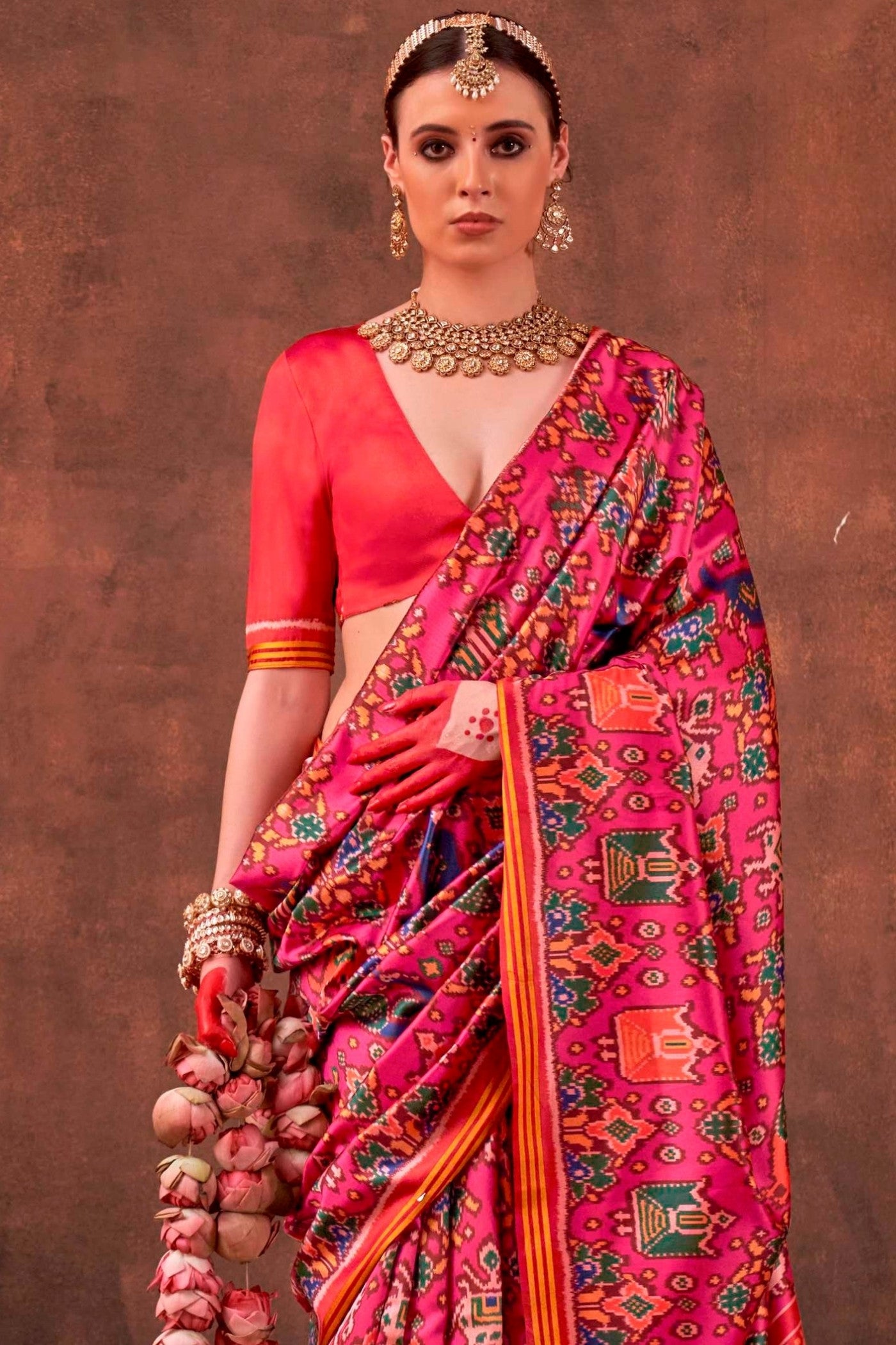 Buy MySilkLove Spanish Pink Printed Patola Saree Online