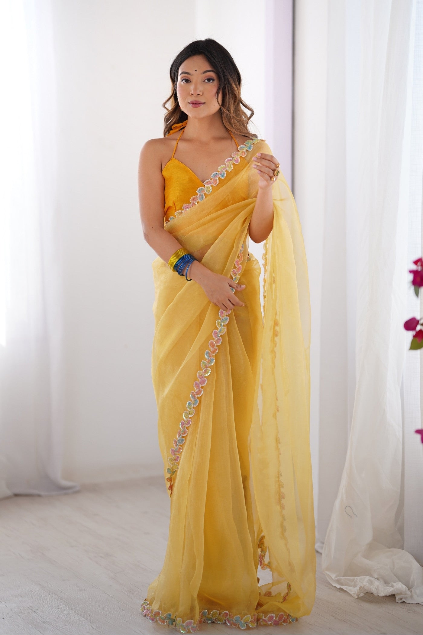 Buy MySilkLove Sun Yellow Designer Lace Saree Online