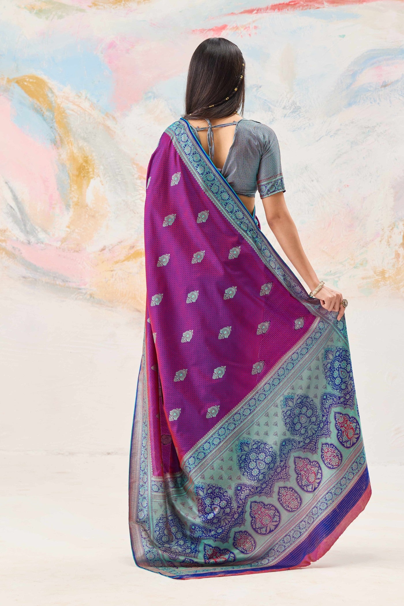 Buy MySilkLove Heliotrope Purple Woven Tanchoi Kanjivaram Saree Online