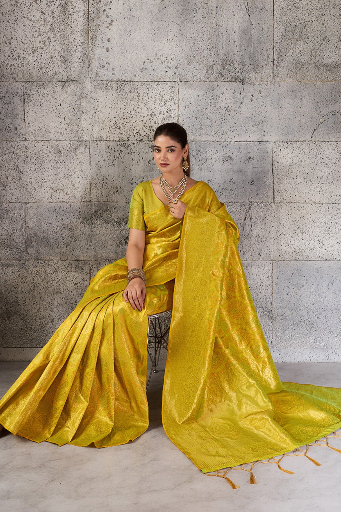 Buy MySilkLove Radiant Gold Yellow Woven Kanjivaram Saree Online