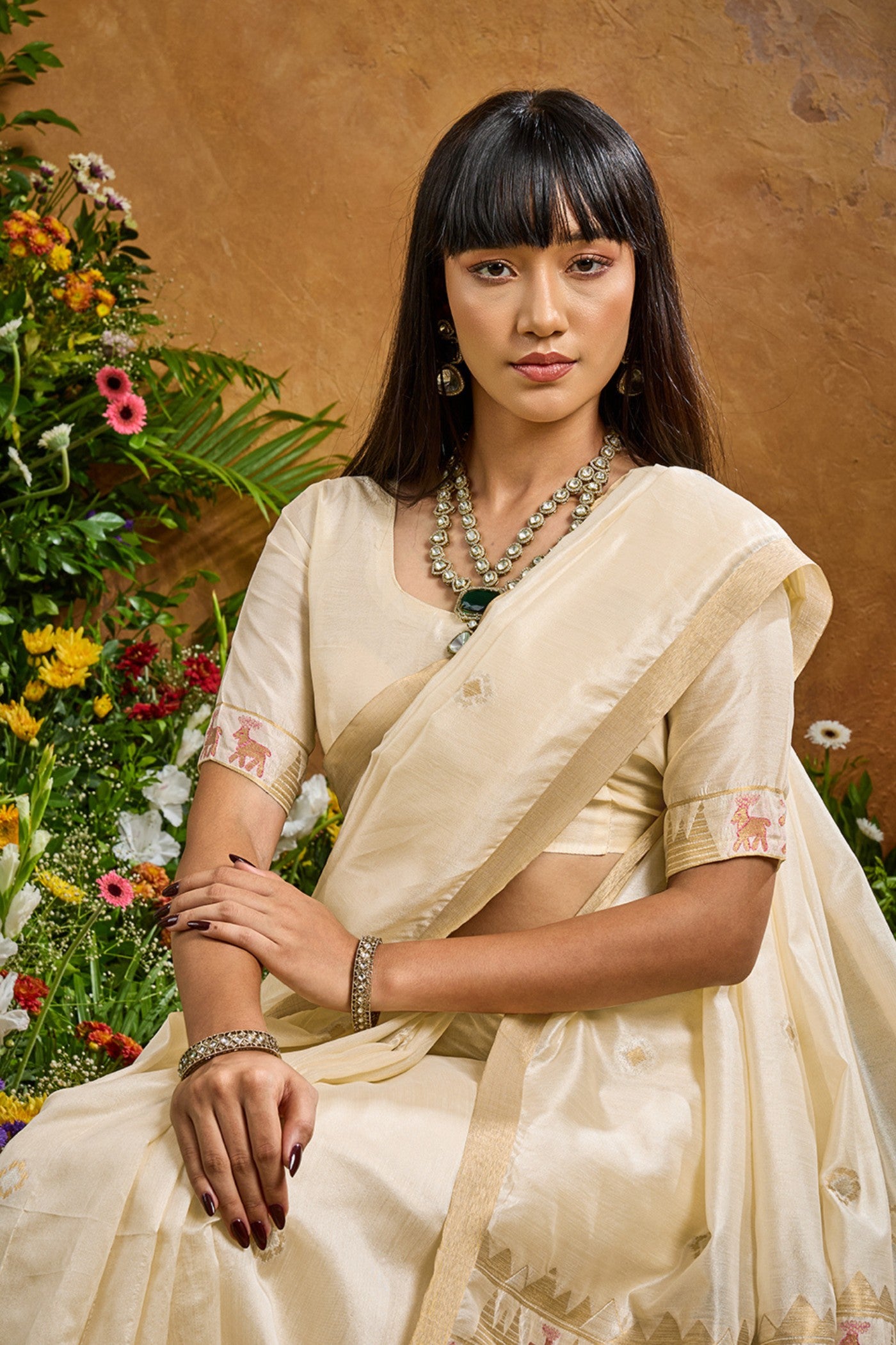 Buy MySilkLove Pearl White Tussar Handloom Silk Saree Online