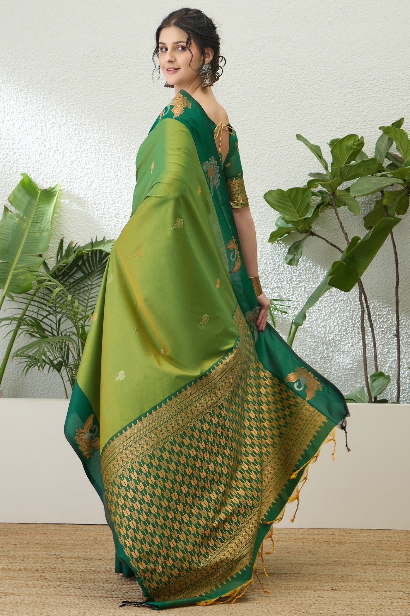 Buy MySilkLove Asparagus Green Banarasi Handloom Soft Silk Saree Online