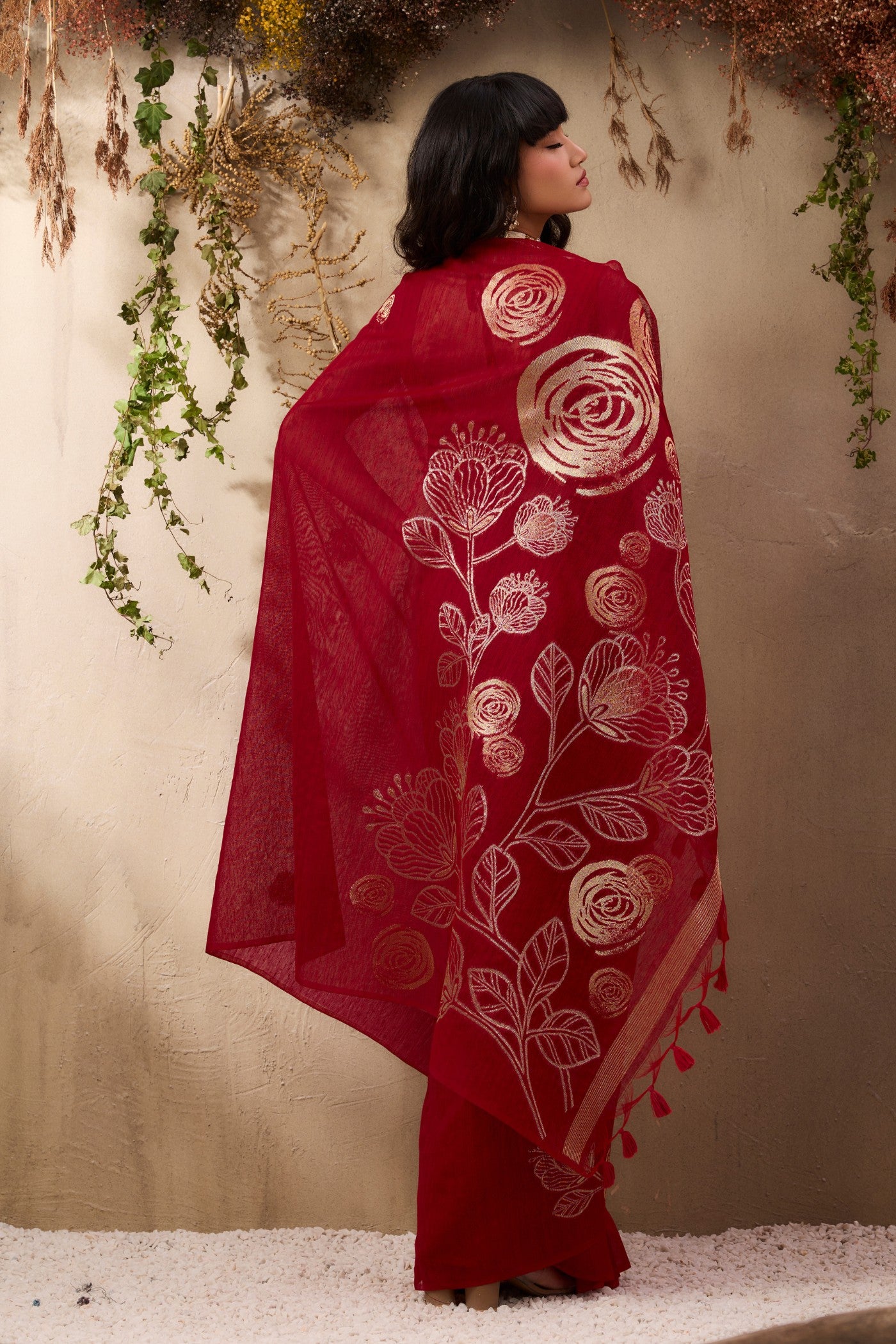 Buy MySilkLove Fire Rose Red Munga Handloom Cotton Saree Online