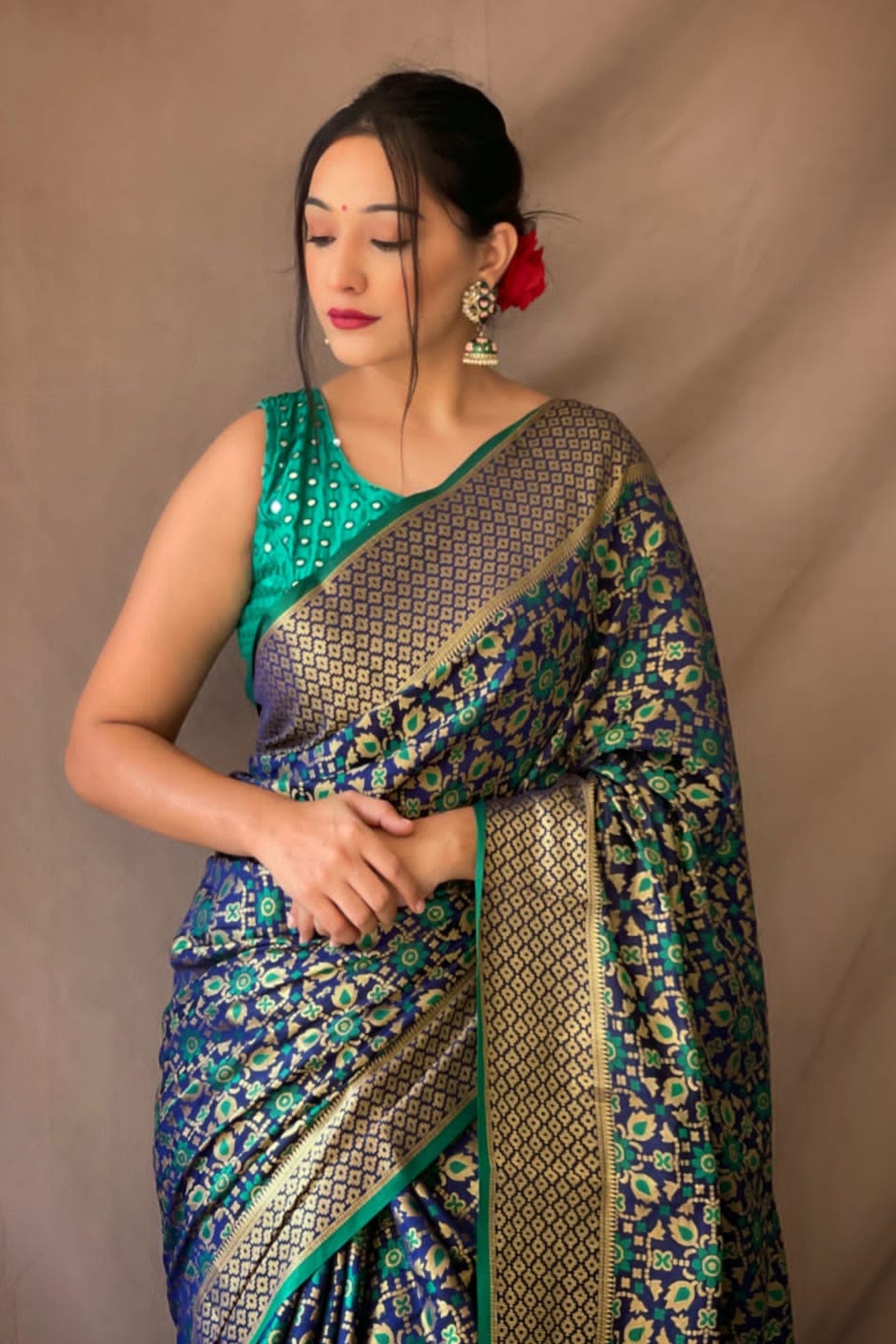 Buy MySilkLove Dark Teal Green Zari Woven Banarasi Saree Online