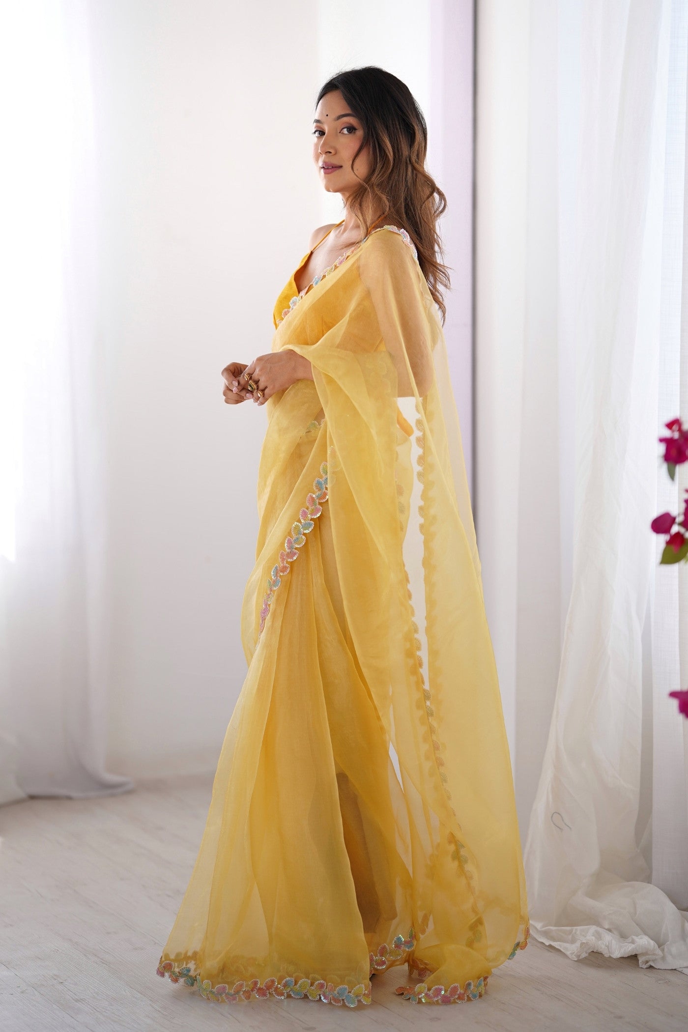 Buy MySilkLove Sun Yellow Designer Lace Saree Online