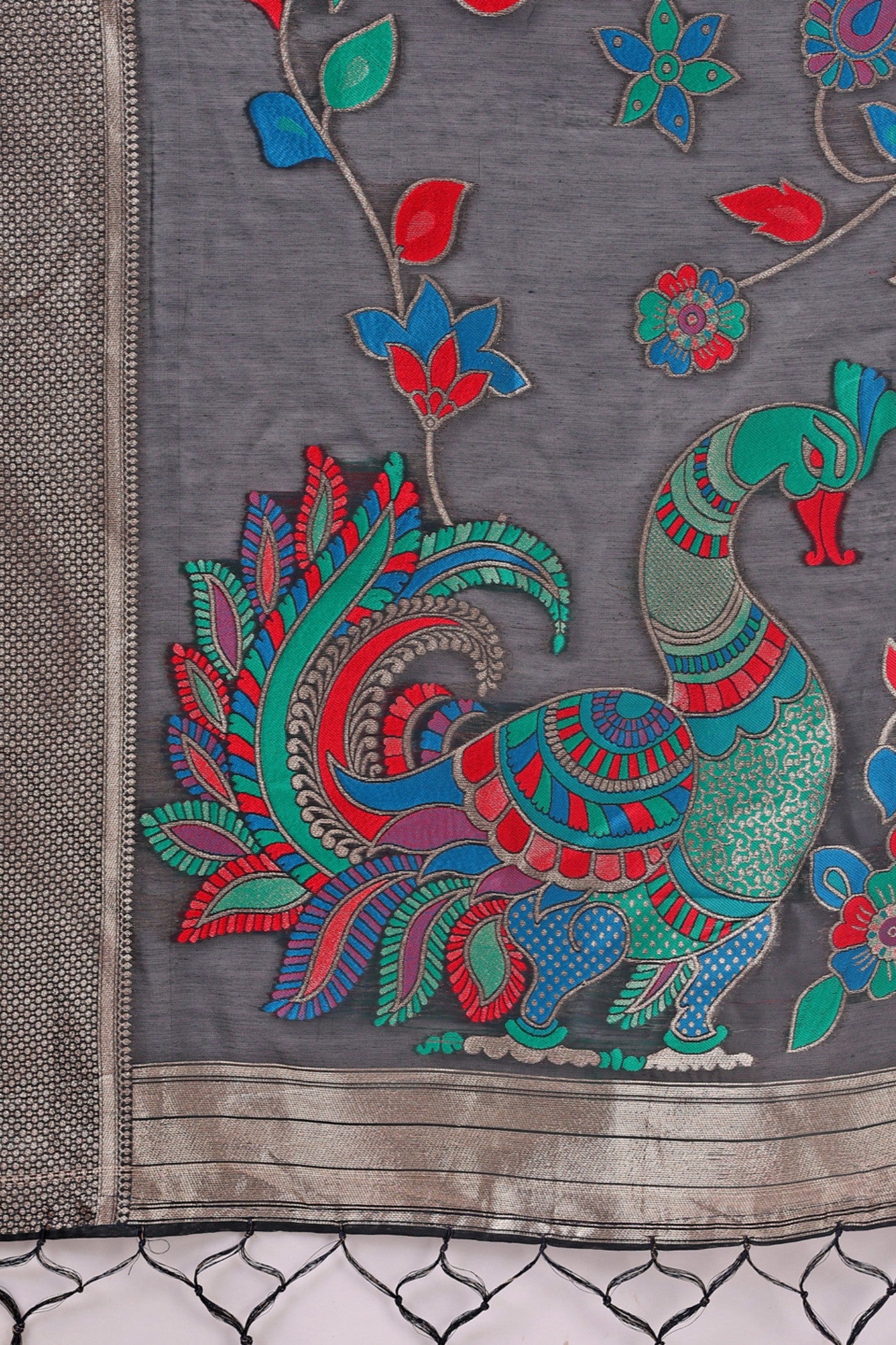 Buy MySilkLove Stone Black Woven Linen Cotton Saree Online