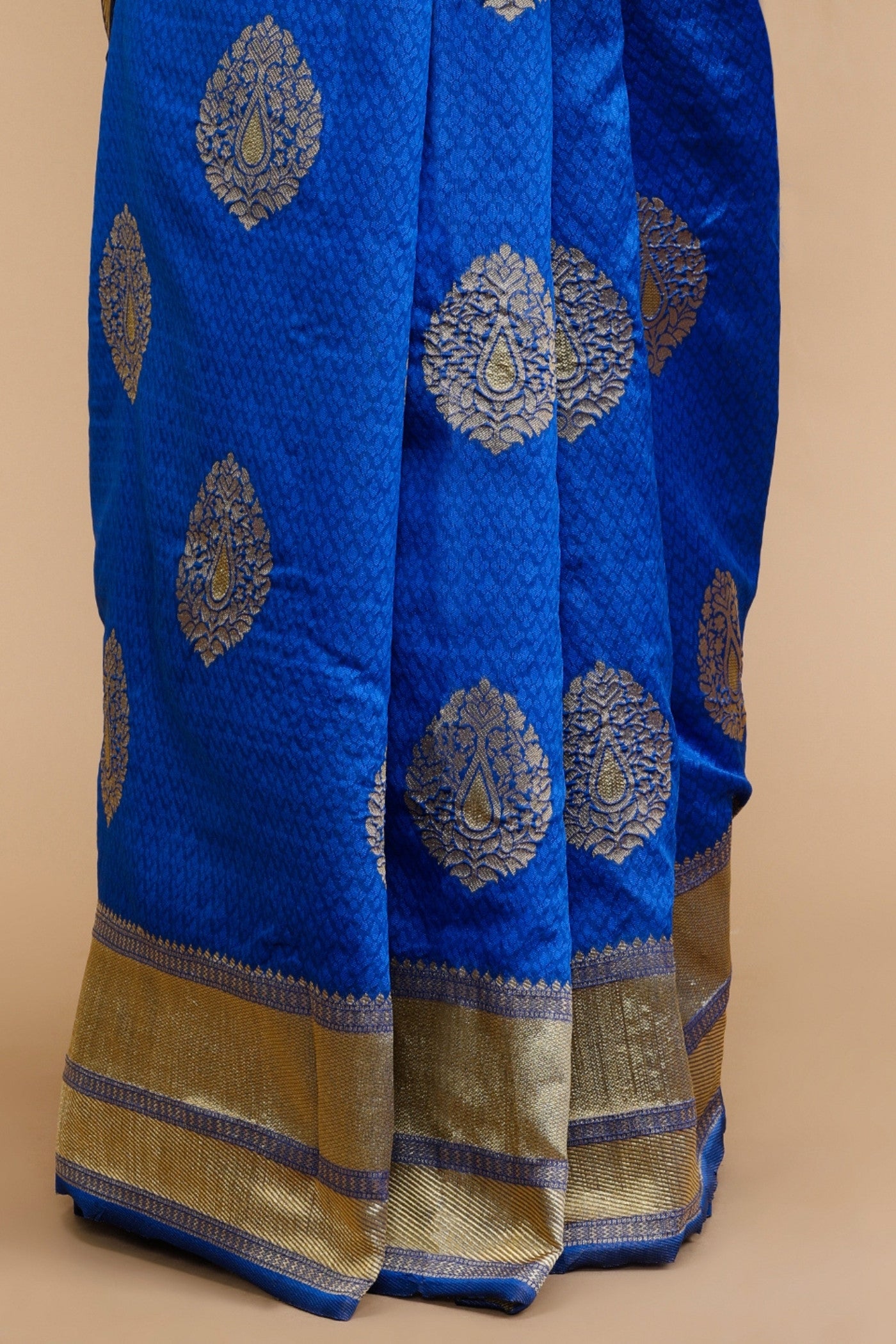 Buy MySilkLove Ultramarine Blue Woven Jacquard Lichi Silk Saree Online