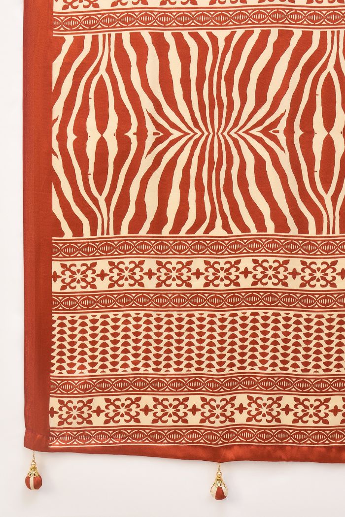 Buy MySilkLove Mocha Brown Modal Ajrakh Satin Printed Silk Saree Online