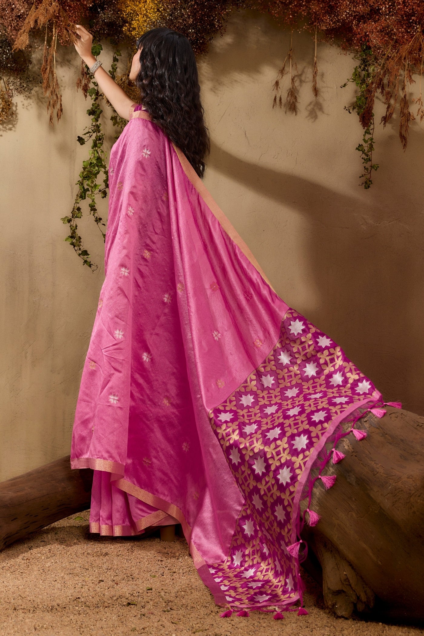 Buy MySilkLove Ultra Pink Tussar Handloom Silk Saree Online