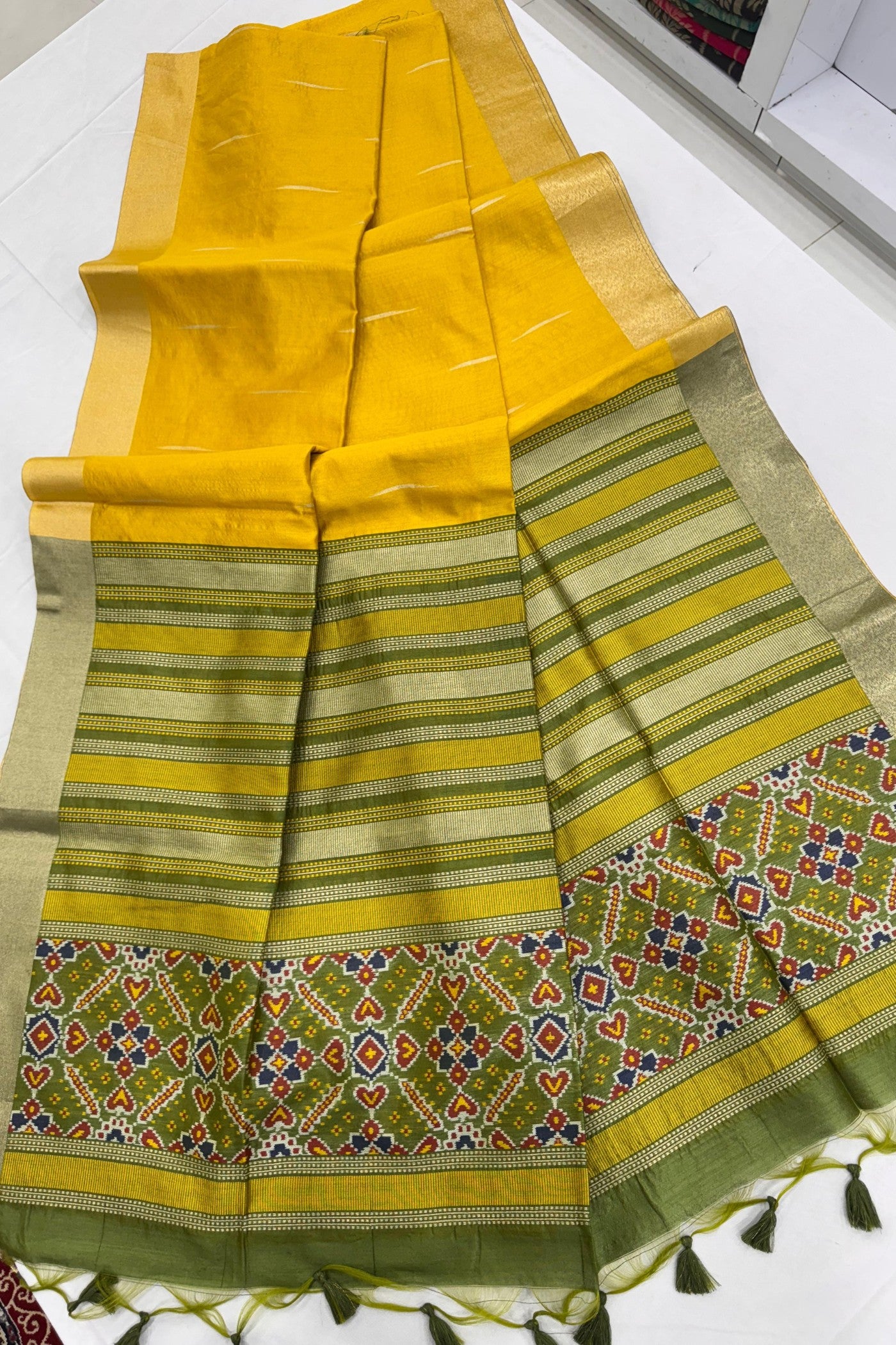 Buy MySilkLove Mellow Yellow Meenakari Woven Patola Saree Online