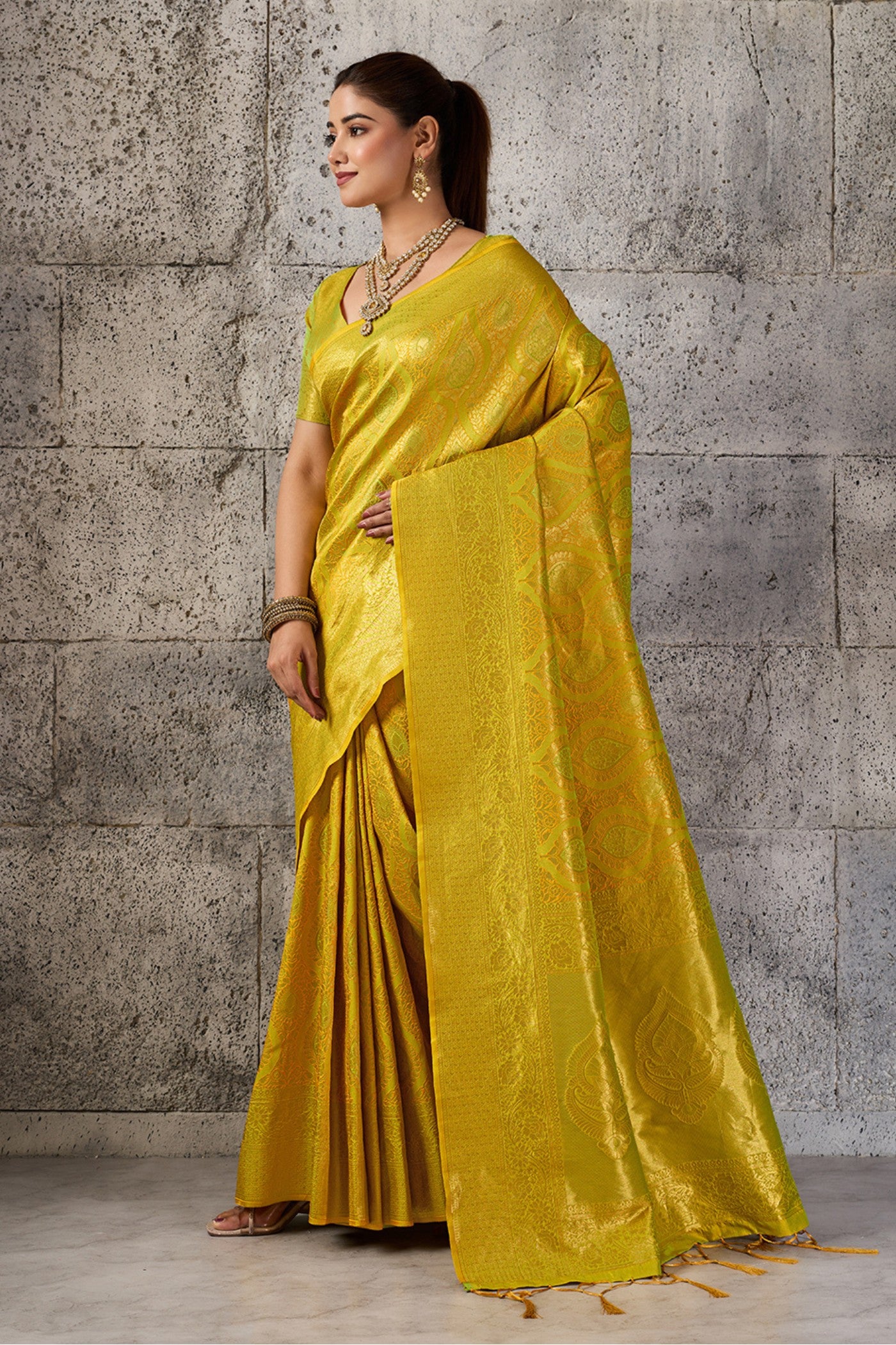 Buy MySilkLove Radiant Gold Yellow Woven Kanjivaram Saree Online