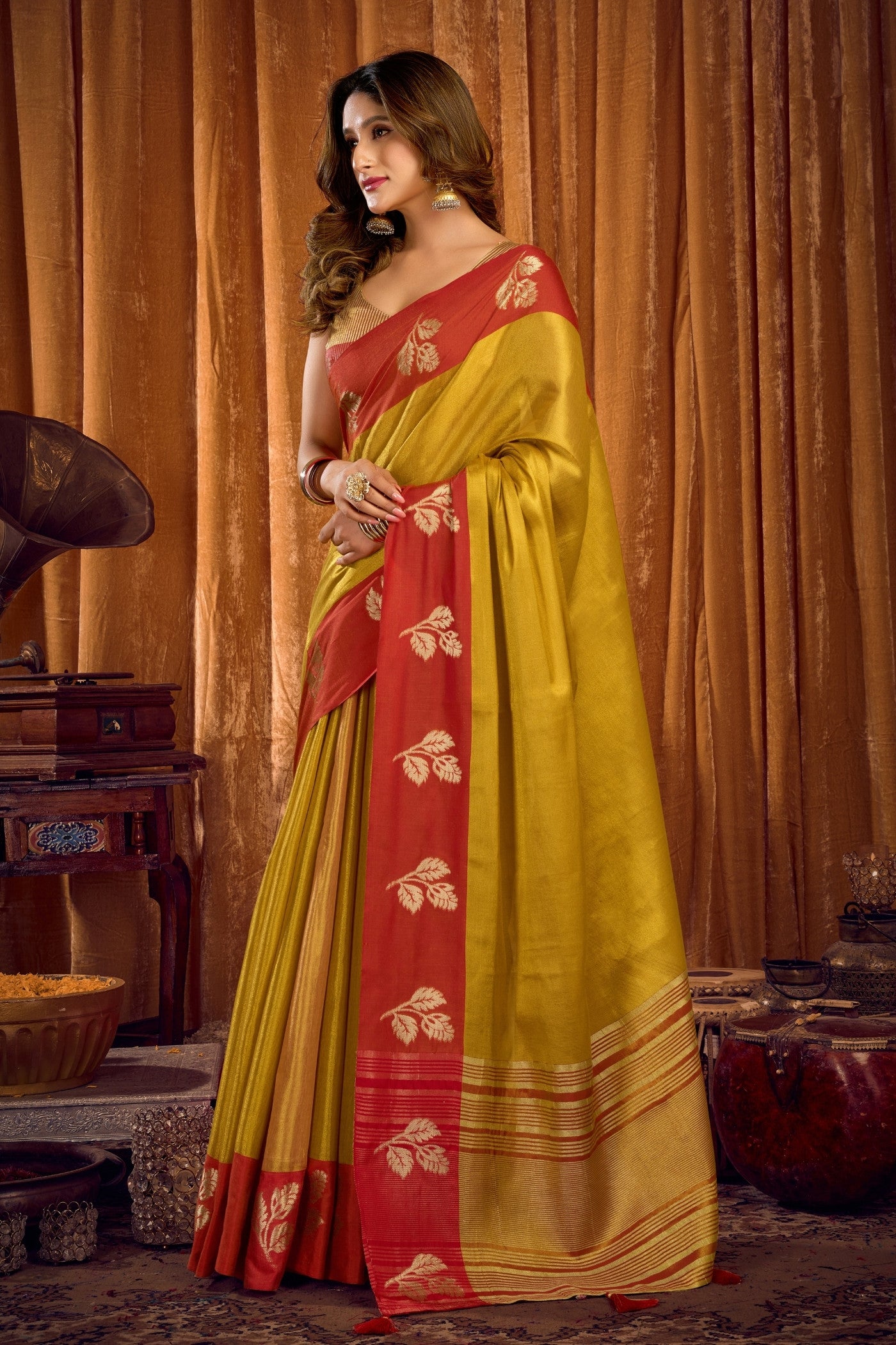 Buy MySilkLove Imperial Yellow Woven Tissue Saree Online