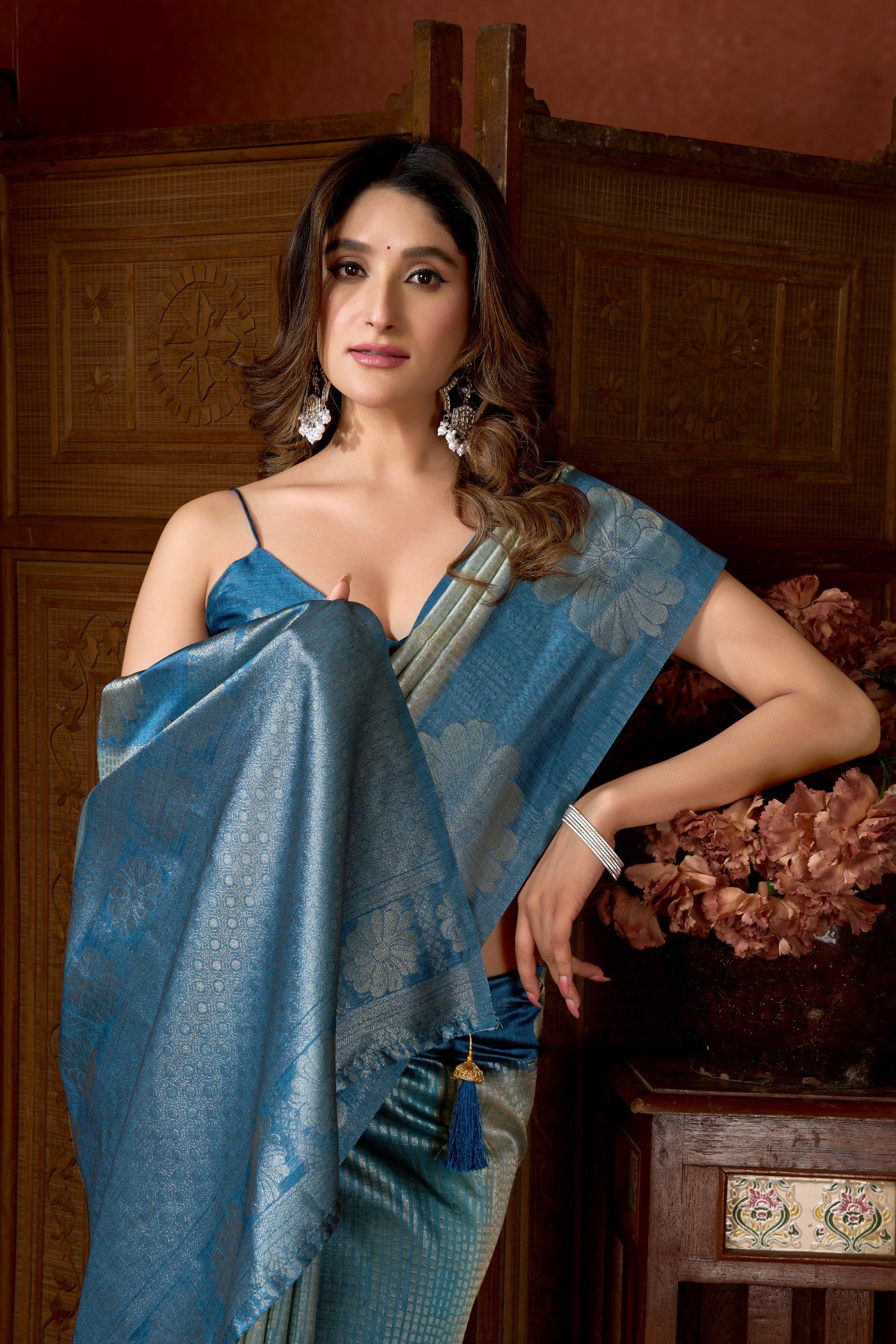 Buy MySilkLove Cornflower Blue Banarasi Soft Silk Saree Online