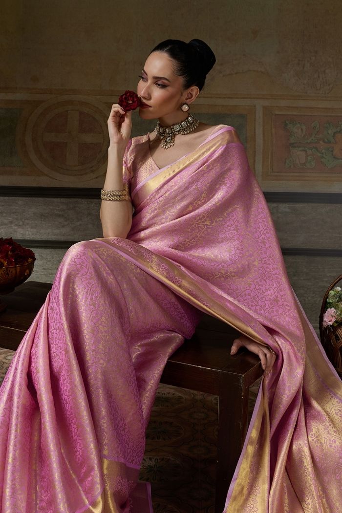 Buy MySilkLove Dusty Rose Pink Woven Kanjivaram Saree Online