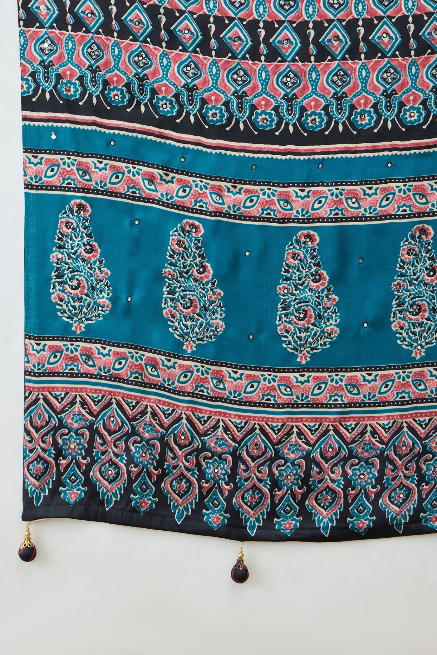 Buy MySilkLove Eclipse Black and Blue Modal Ajrakh Satin Printed Silk Saree Online