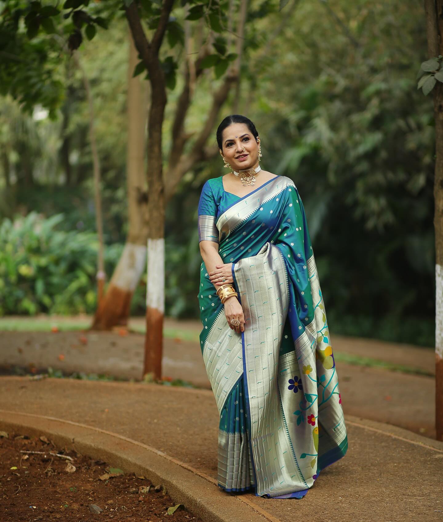 Buy MySilkLove Casal Green Woven Paithani Silk Saree Online