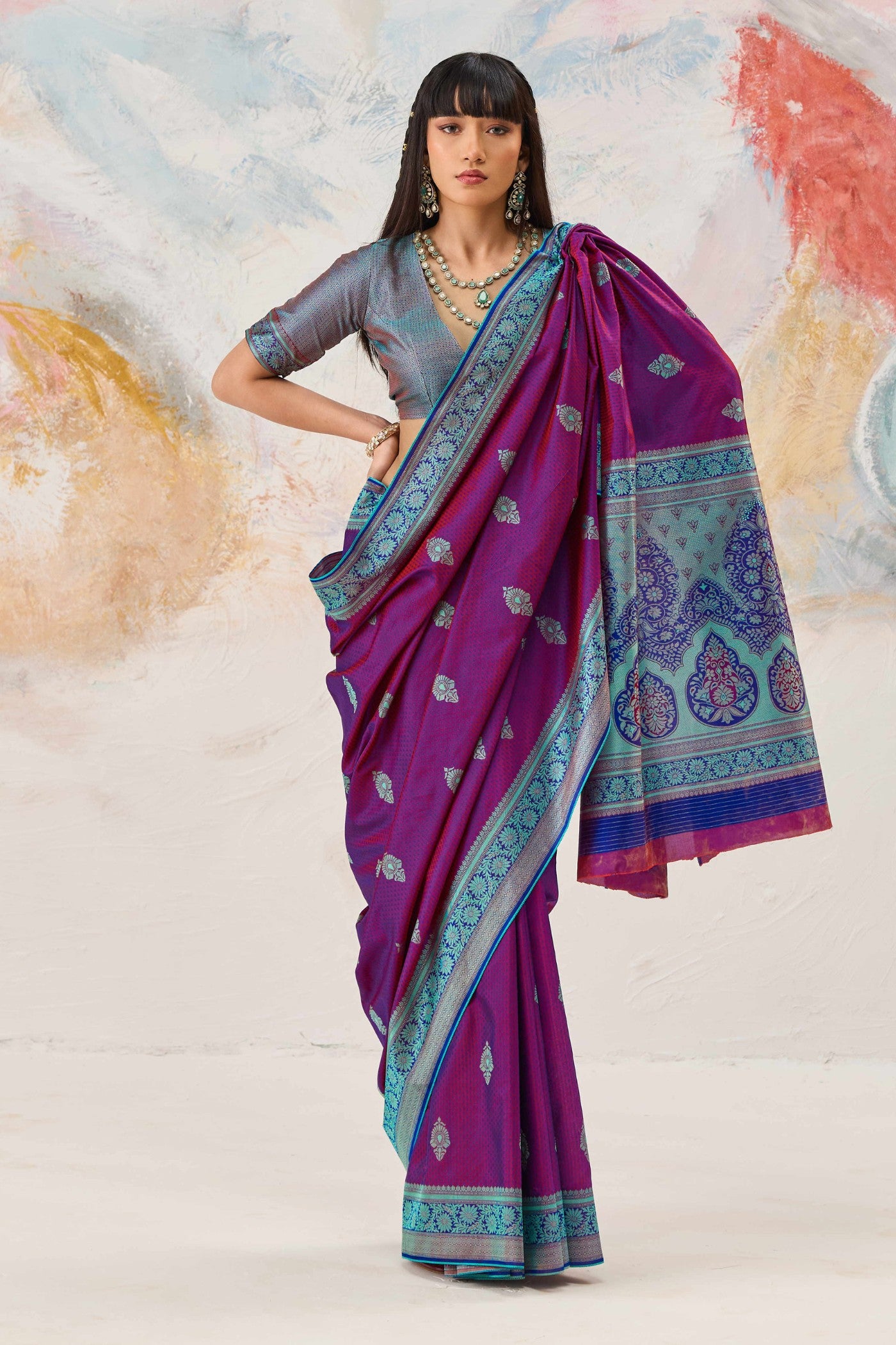 Buy MySilkLove Heliotrope Purple Woven Tanchoi Kanjivaram Saree Online