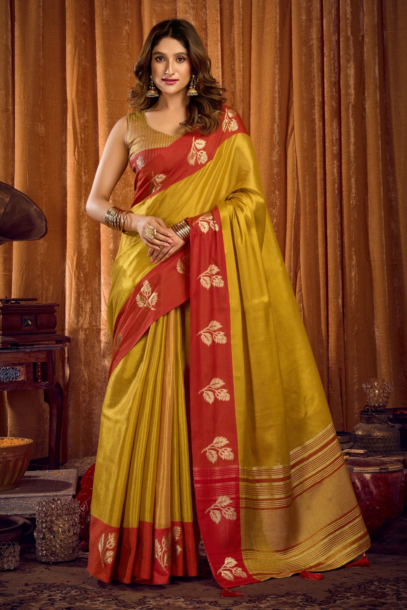 Buy MySilkLove Imperial Yellow Woven Tissue Saree Online