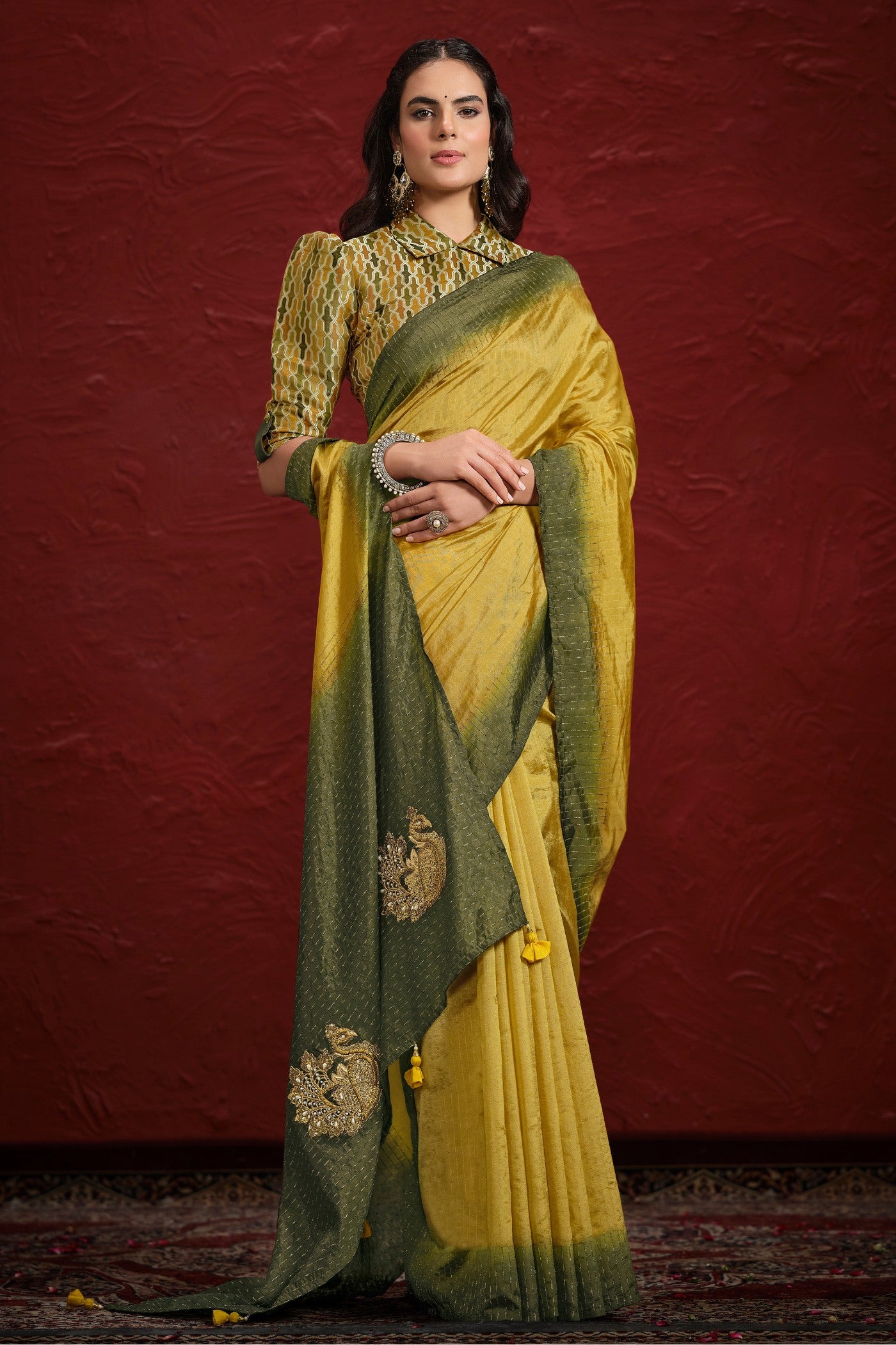 Buy MySilkLove Amber Yellow Dolla Silk Saree with Stitched Blouse Online