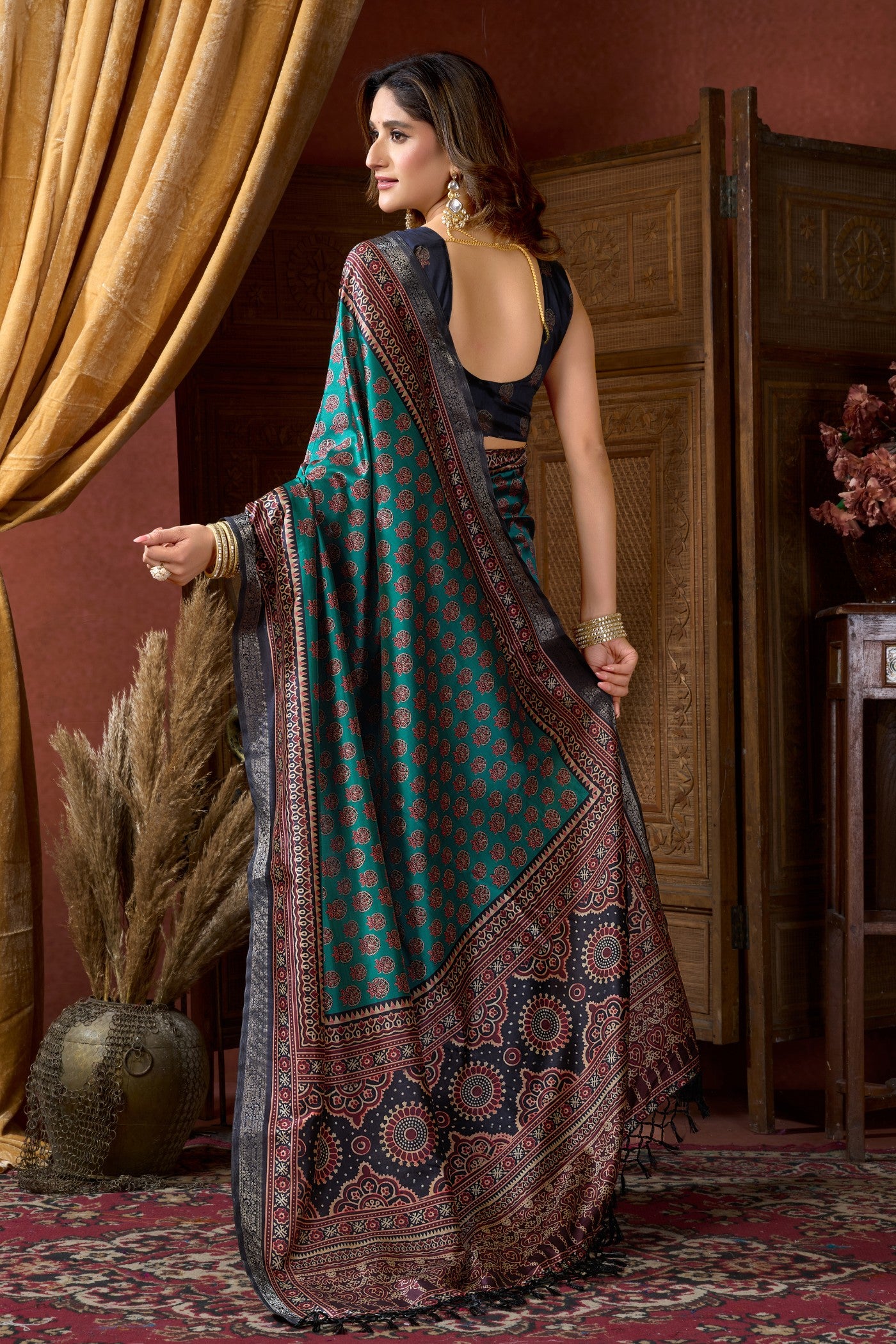Buy MySilkLove France Blue Ajrakh Printed Saree Online