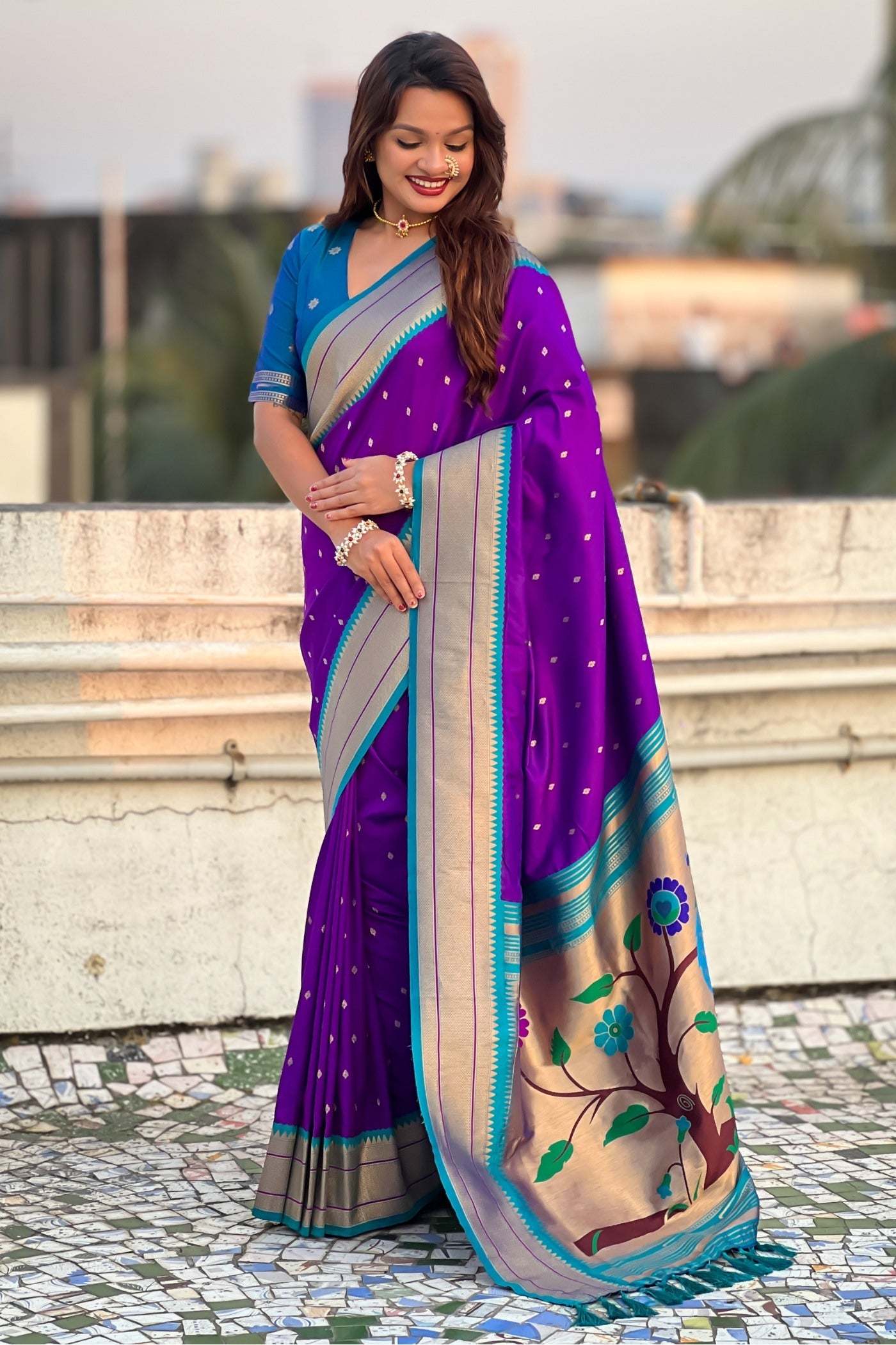 Buy MySilkLove Violet Purple Zari Woven Paithani Saree Online
