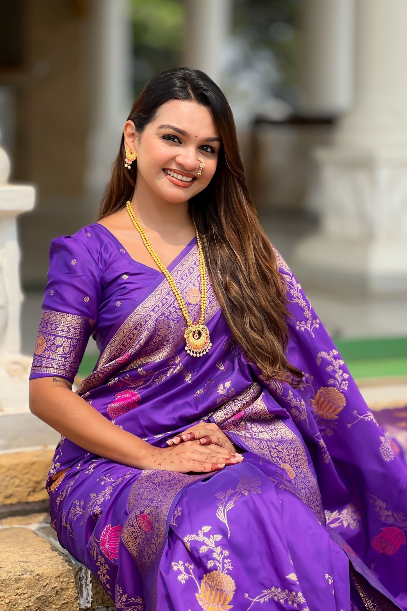 Buy MySilkLove Early Bird Purple Woven Banarasi Saree Online